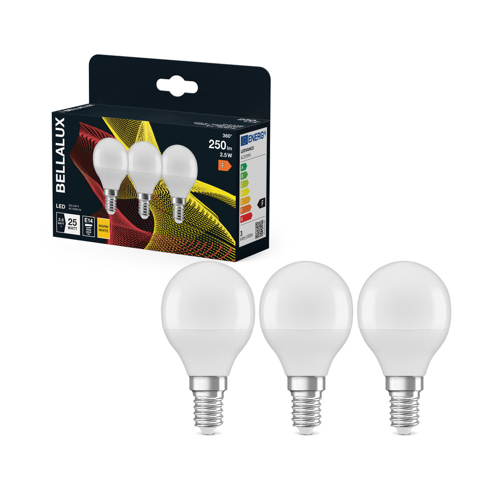 BELLALUX LED-Lampe E14, matt, 2700K Warmweiß, Tropfenform, Ersatz für 25W, 3er-Pack