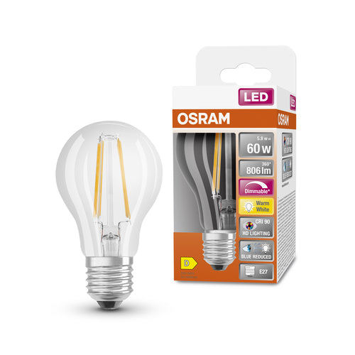 OSRAM Dimmbare LED-Lampe LED SUPERSTAR+ CL A FIL 60 dim 5,8W/927 E27 CRI90 BOX, E27 , Warmweiß-Leuchtmittel-LEDVANCE Shop
