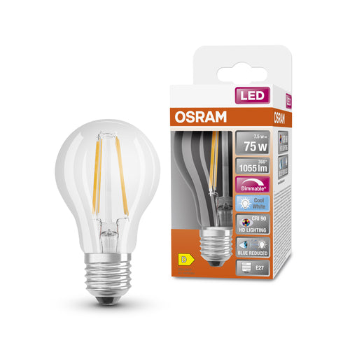 OSRAM Dimmbare LED-Lampe LED SUPERSTAR+ CL A FIL 75 dim 7,5W/940 E27 CRI90 BOX, E27 , Kaltweiß-Leuchtmittel-LEDVANCE Shop