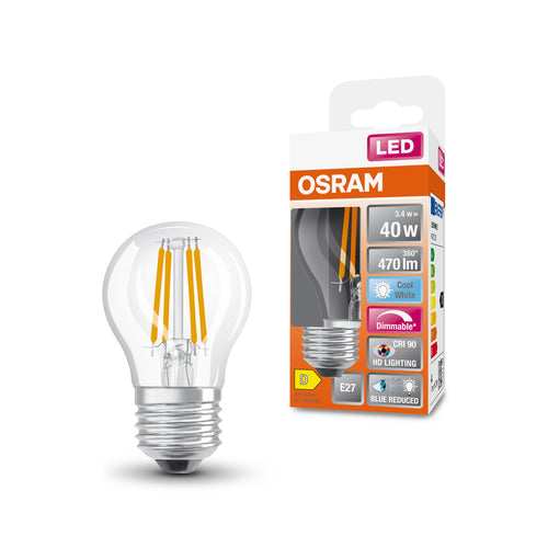 OSRAM FILAMENT LED-Lampe LED SUPERSTAR+ CL P GL FR 40 dim 3,4W/927 E27 CRI90 BOX, E27 , Kaltweiß-Leuchtmittel-LEDVANCE Shop