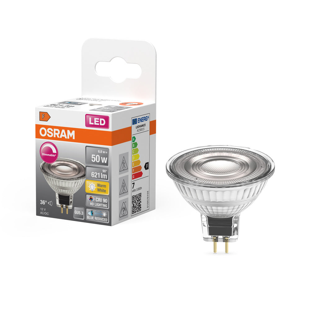 OSRAM Dimmbare LED Reflektor-Lampe LED SUPERSTAR + spot MR16 GL 50 DIM 8W/927 CRI90 GU5.3 , Warmweiß-Leuchtmittel-LEDVANCE Shop