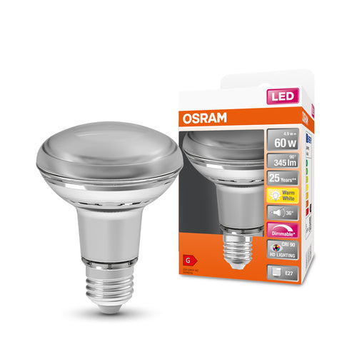 OSRAM Dimmbare LED Reflektor-Lampe LED SUPERSTAR + spot R80 GL 60 DIM 4,8W/927 E27 CRI90 BOX, E27 , Warmweiß-Leuchtmittel-LEDVANCE Shop