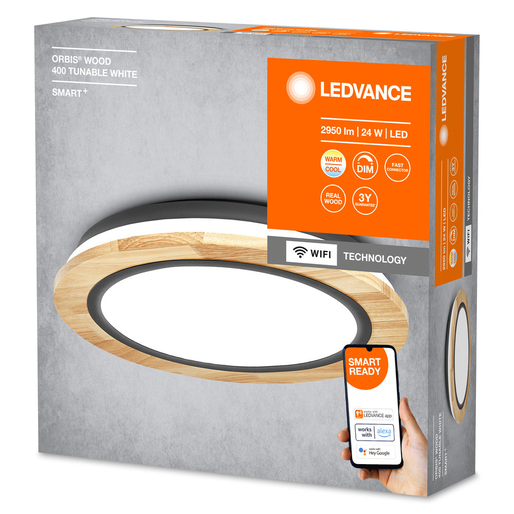 LEDVANCE SMART+ WiFi-Deckenleuchte Wood, 24W, 2950lm, 400mm-Deckenleuchten-LEDVANCE Shop