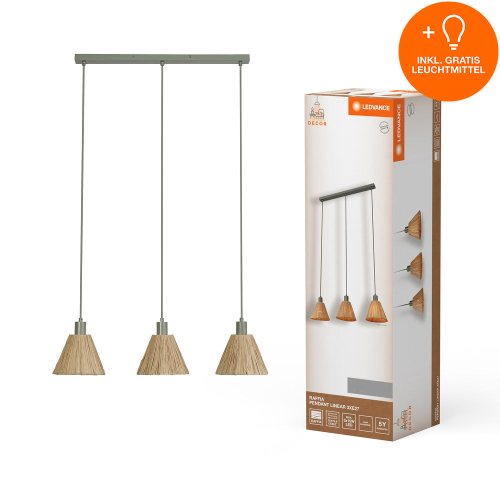 LEDVANCE DECOR Pendelleuchte Decor Raffia Linear grün, 3xE27, inkl. Leuchtmittel-LEDVANCE Shop