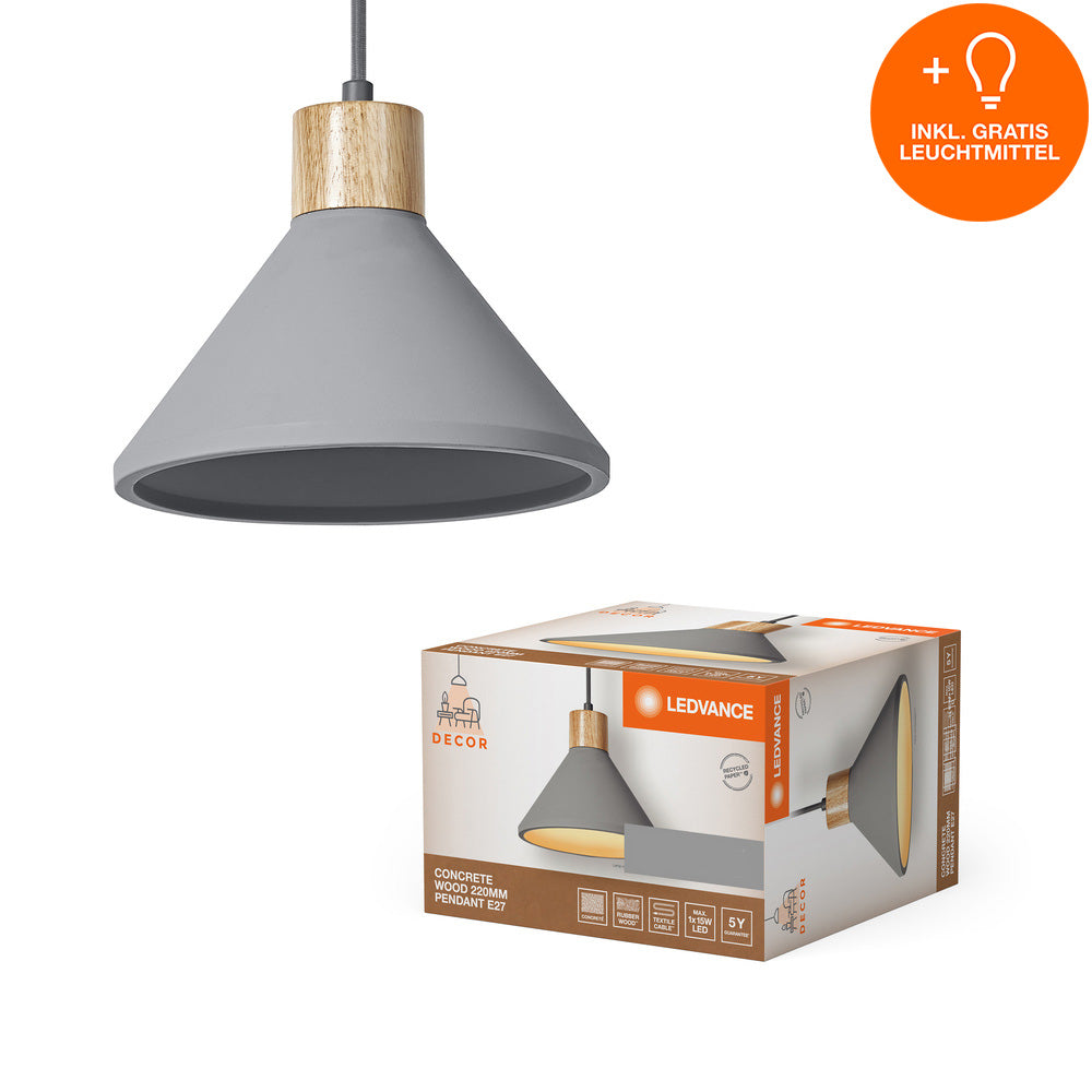 LEDVANCE DECOR Concrete Wood Beton Pendelleuchte, E27, 220 mm, inkl. Leuchtmittel-LEDVANCE Shop