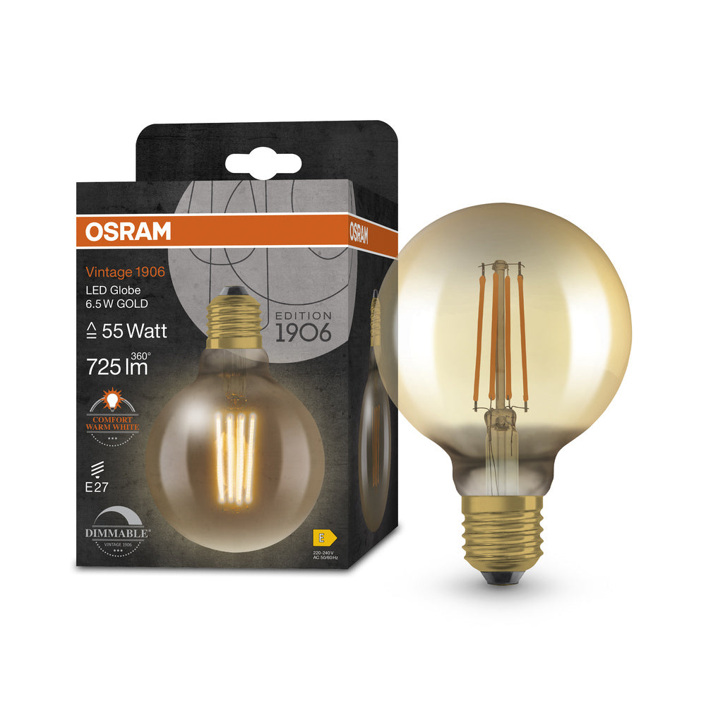 OSRAM Vintage 1906 Globe 95 55 LED Lampe Filament DIM 6.5W 824 Gold E27-Leuchtmittel-LEDVANCE Shop