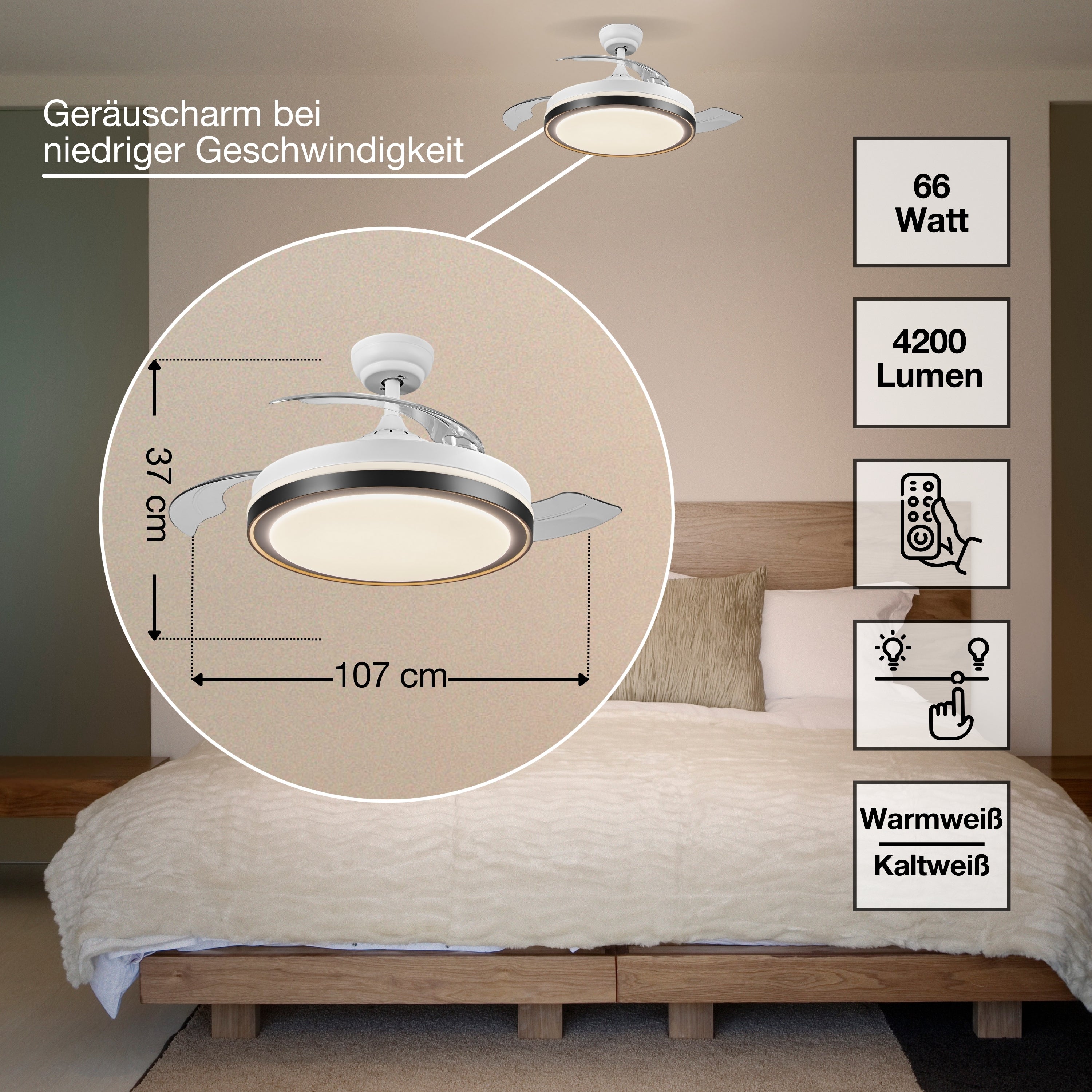 OSRAM LED Deckenventilator Retractable 66W White 3000K-6500K
