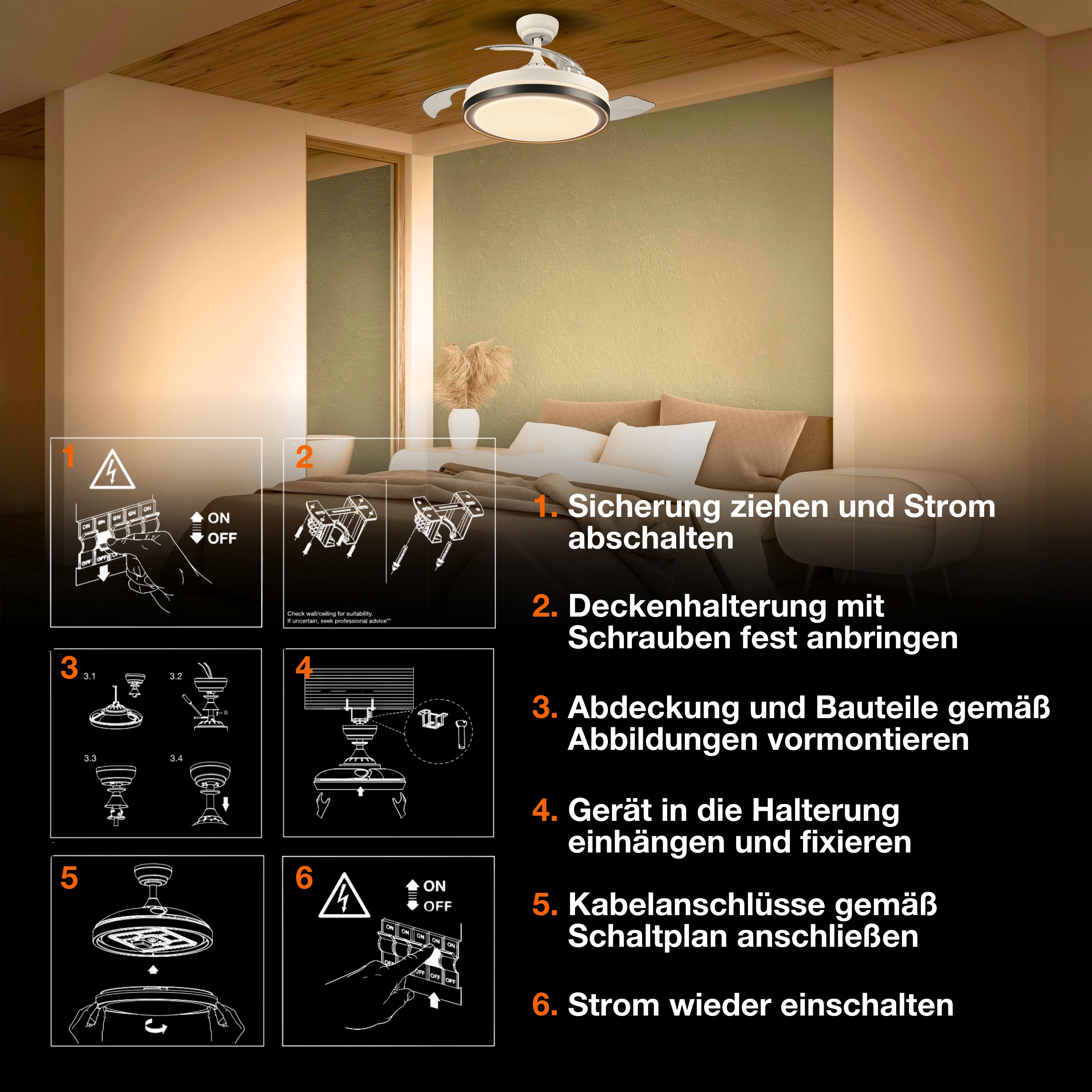 OSRAM LED Deckenventilator Retractable 66W White 3000K-6500K