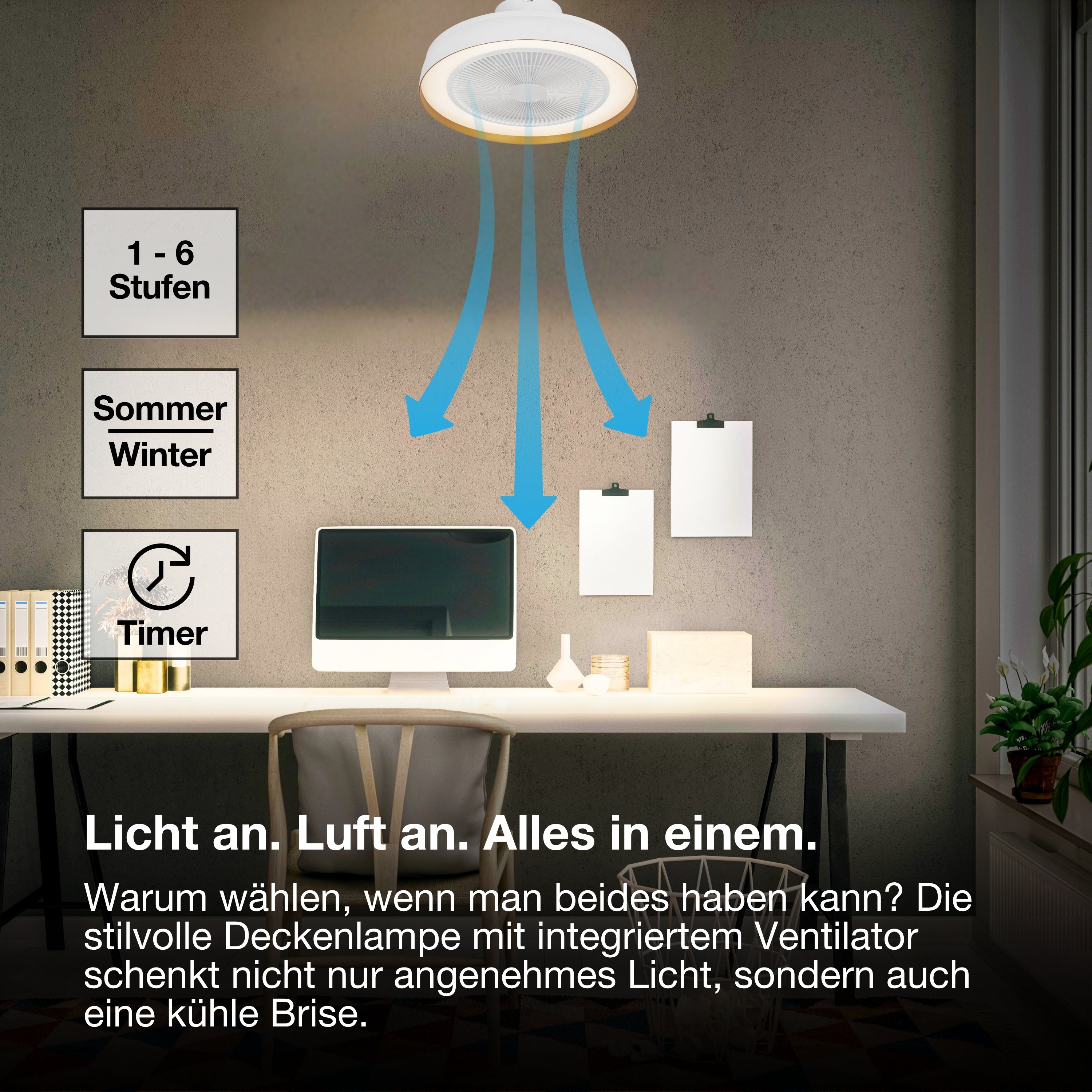 OSRAM Ceiling Fan Encapsulate Deckenventilator, 49W, 3000lm, 2700-6500K, Weiß