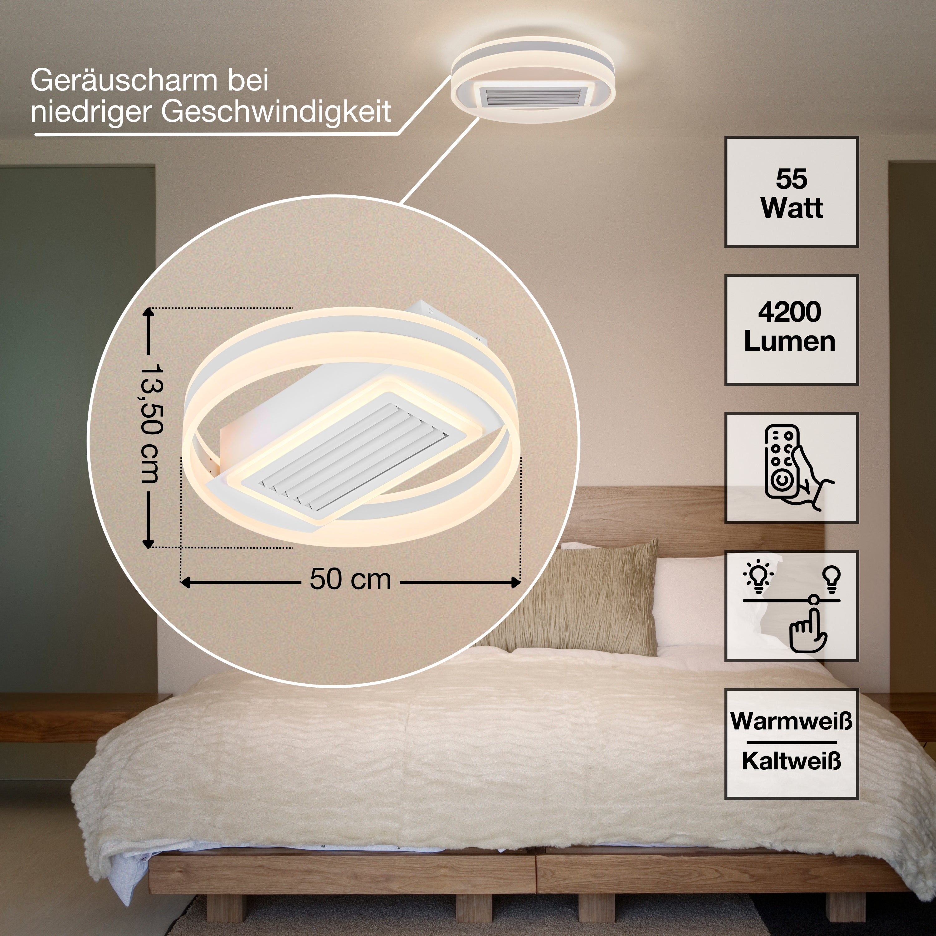 OSRAM LED Deckenventilator Ring 55W CCT Weiß 3000K-6500K