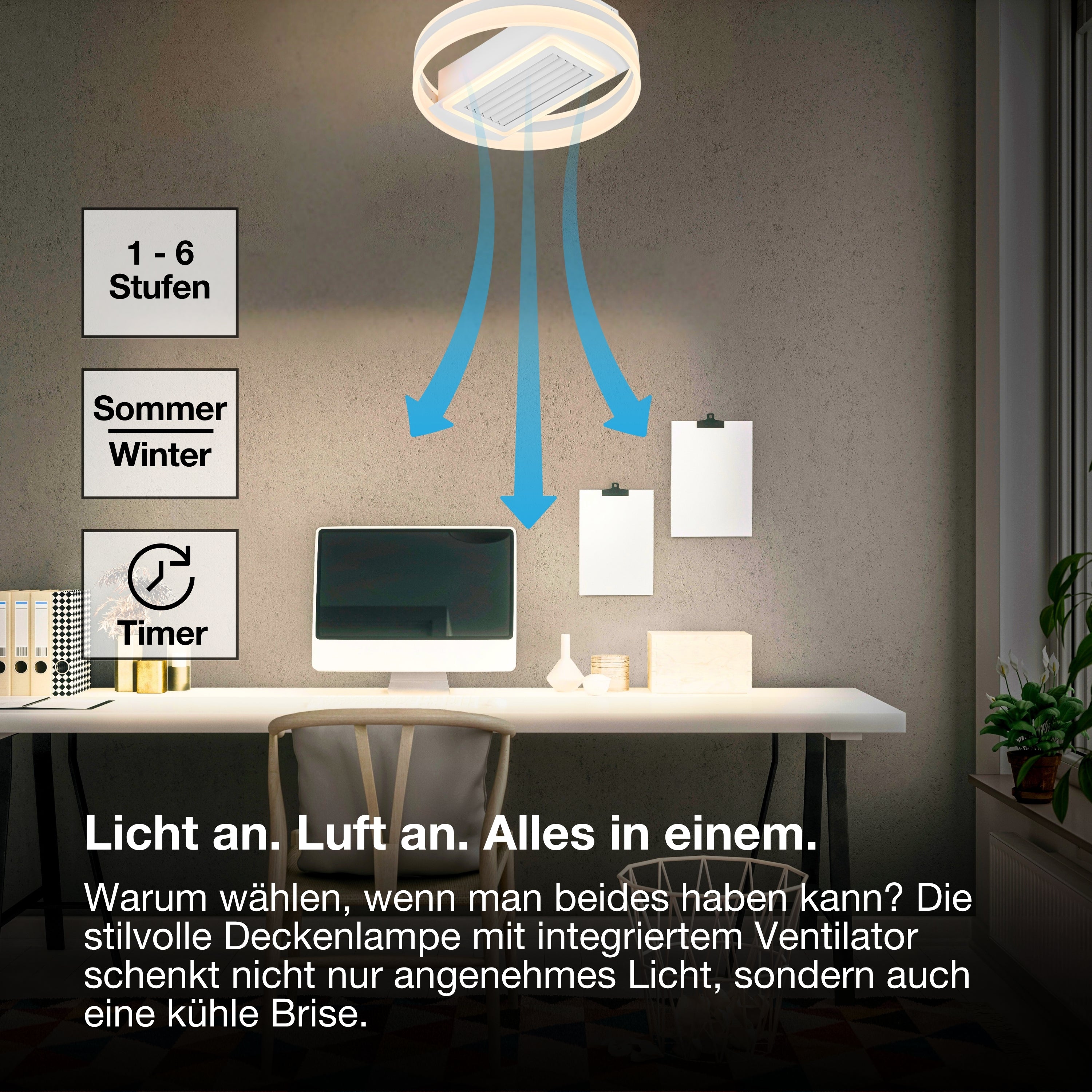 OSRAM LED Deckenventilator Ring 55W CCT Weiß 3000K-6500K
