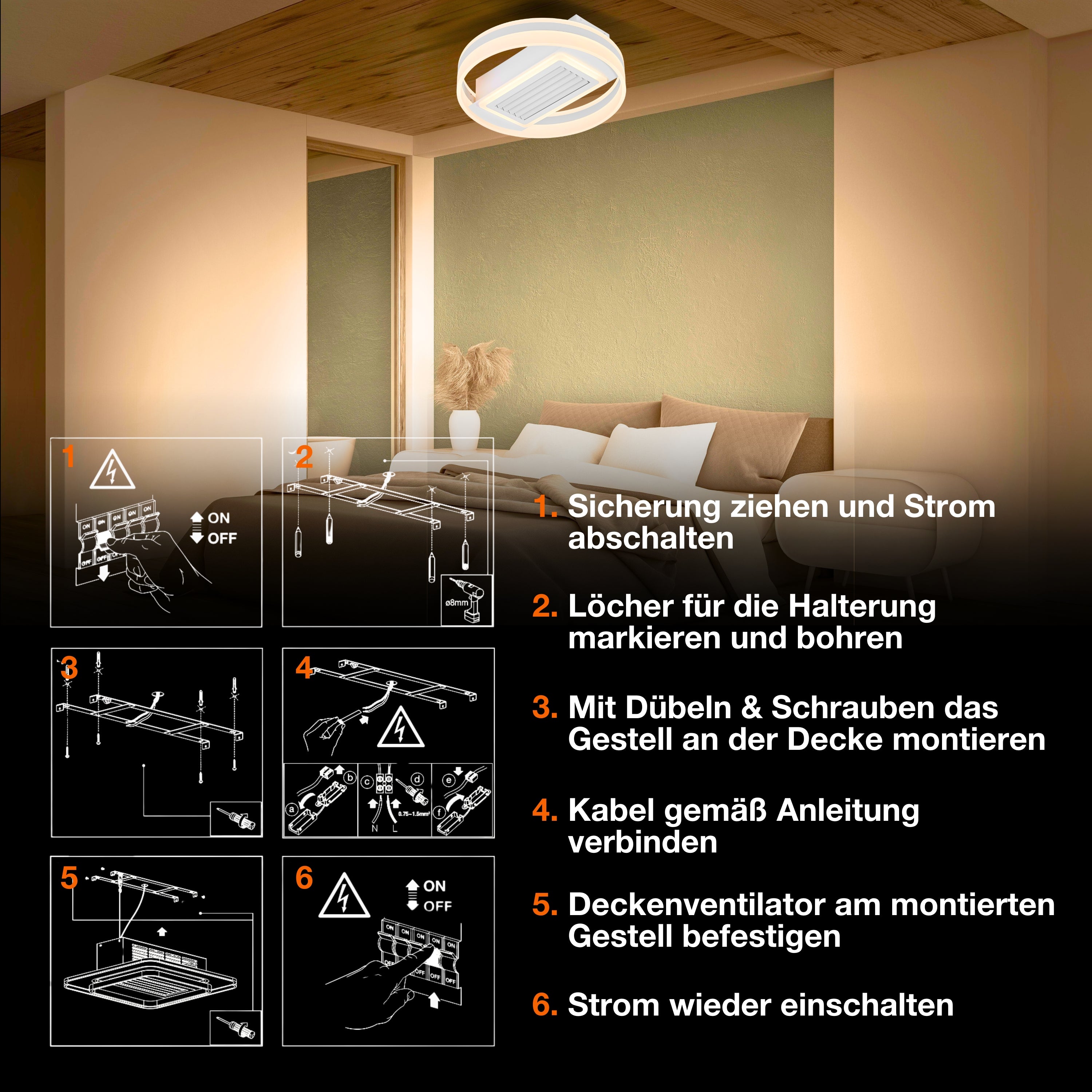 OSRAM LED Deckenventilator Ring 55W CCT Weiß 3000K-6500K