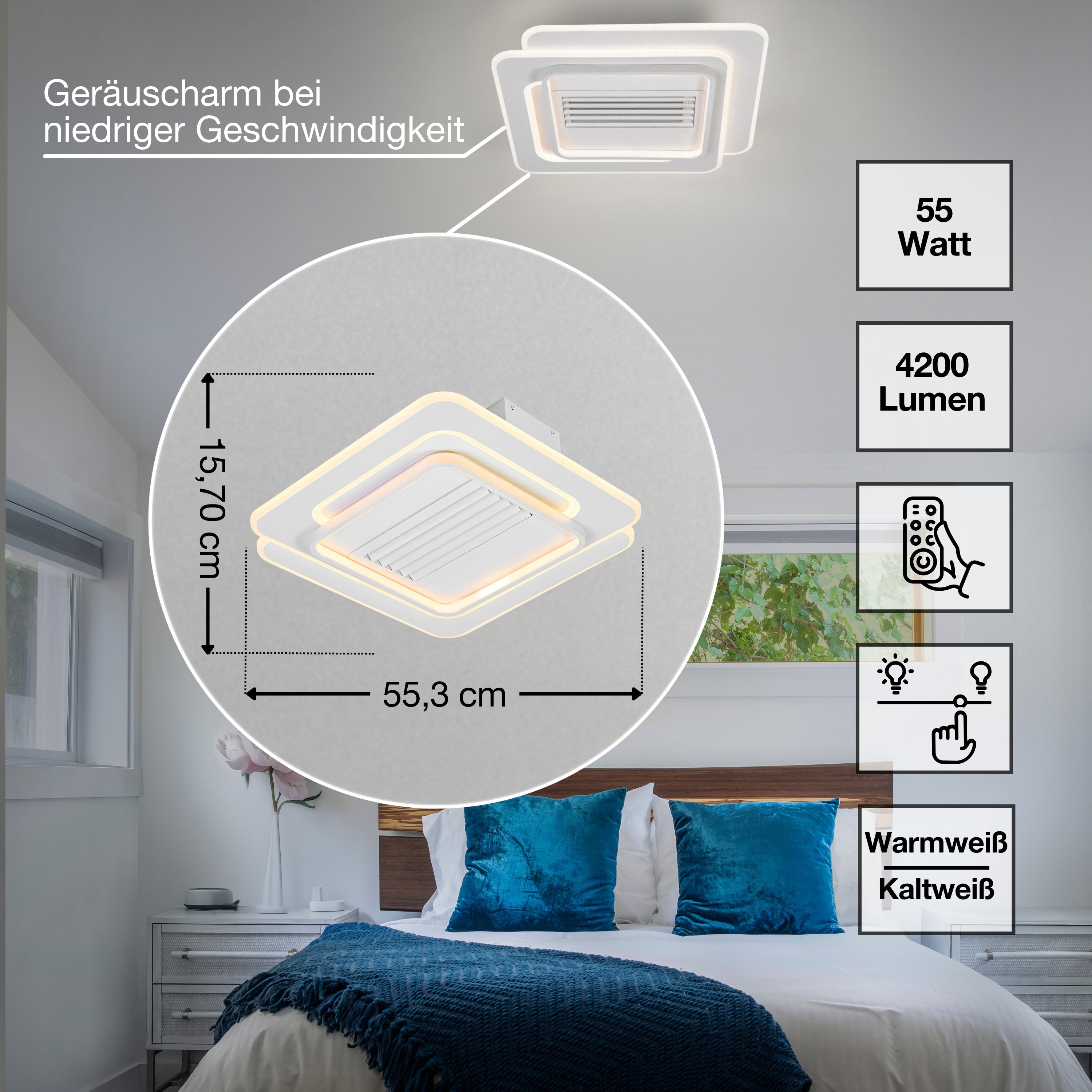 OSRAM LED Deckenventilator Square 55W CCT Weiß 3000K-6500K