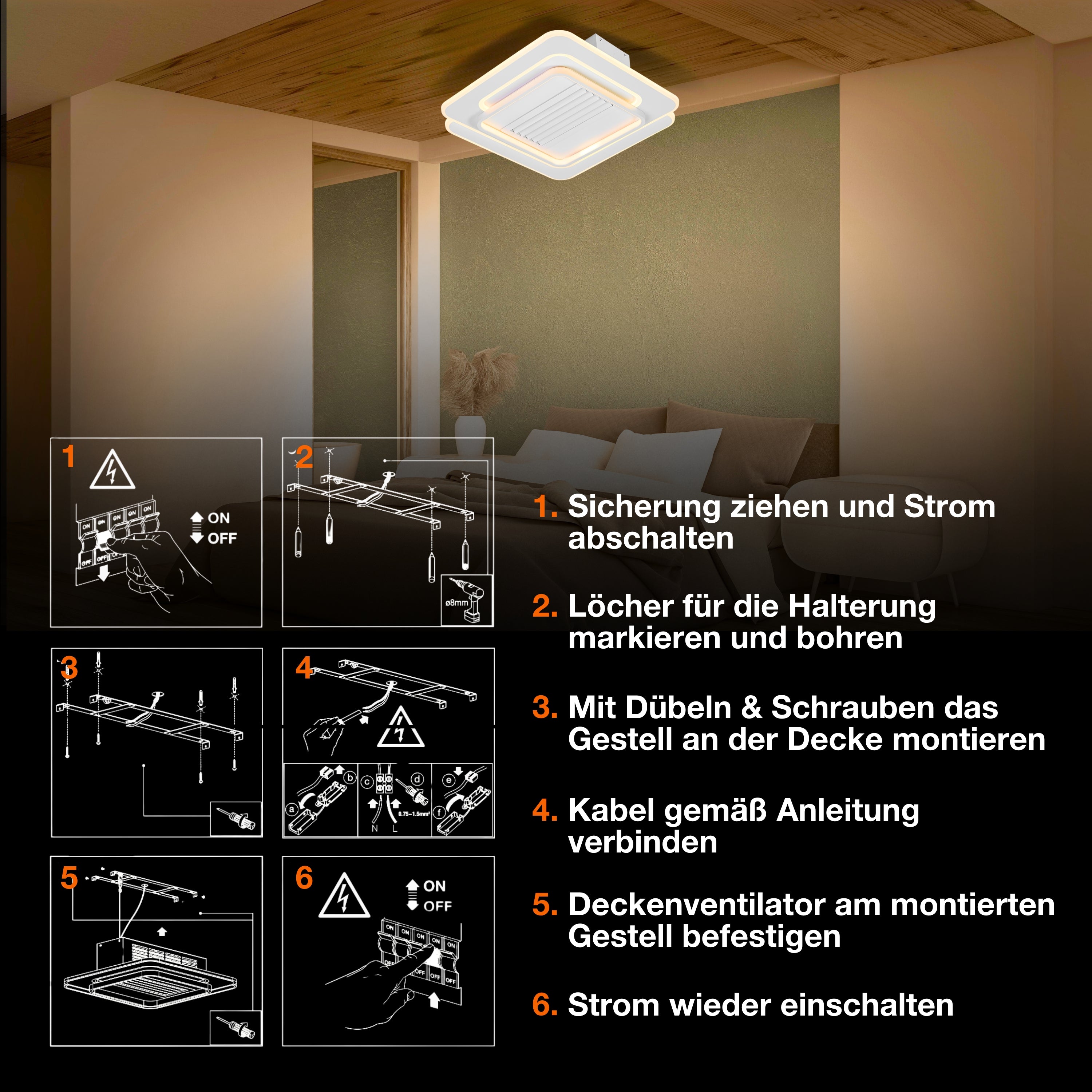 OSRAM LED Deckenventilator Square 55W CCT Weiß 3000K-6500K