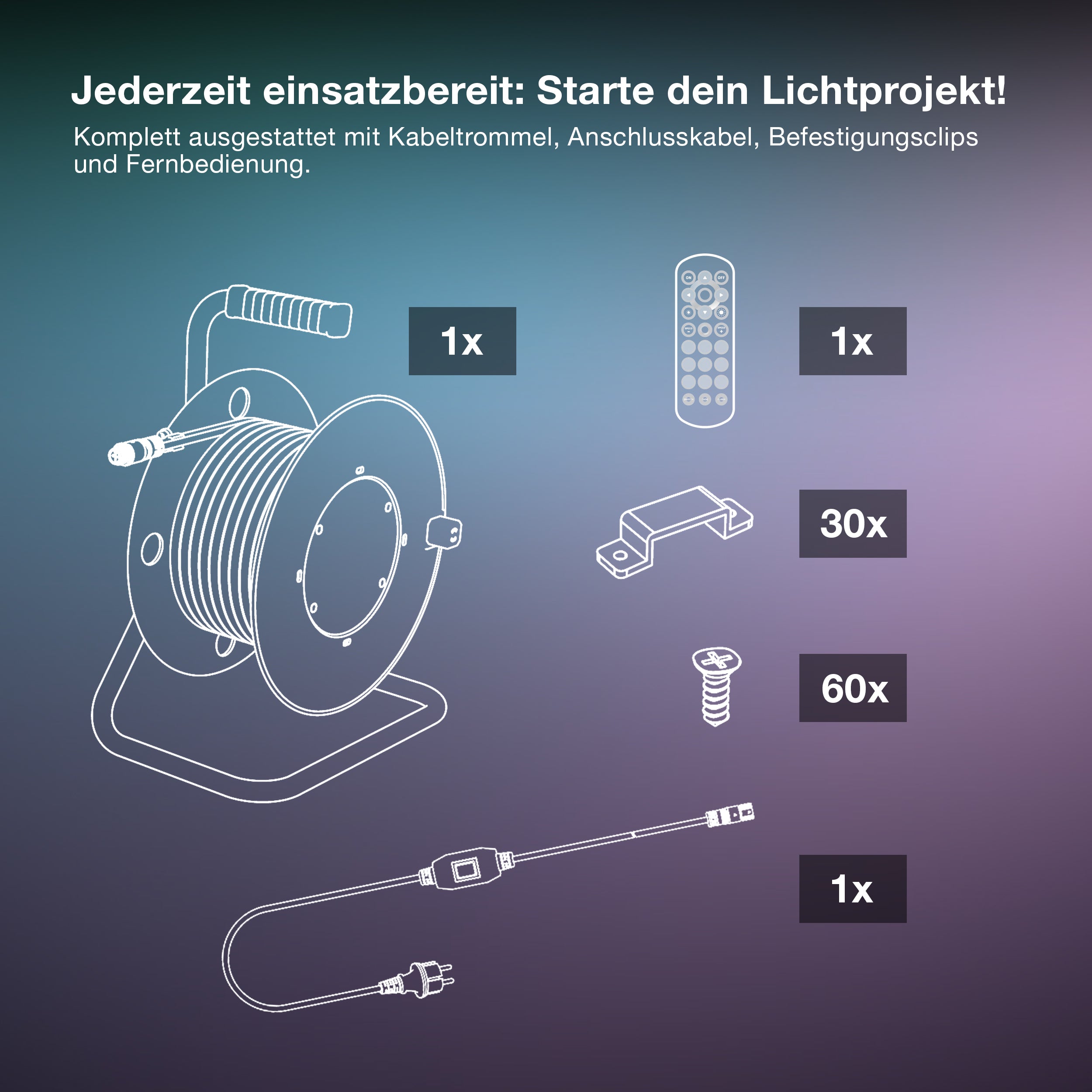 OSRAM Outdoor Flex RGB LED Streifen 10M IP65, inkl. Fernbedienung, bis 50 m erweiterbar, mit Kabeltrommel, Anschlusskabel, Zubehör