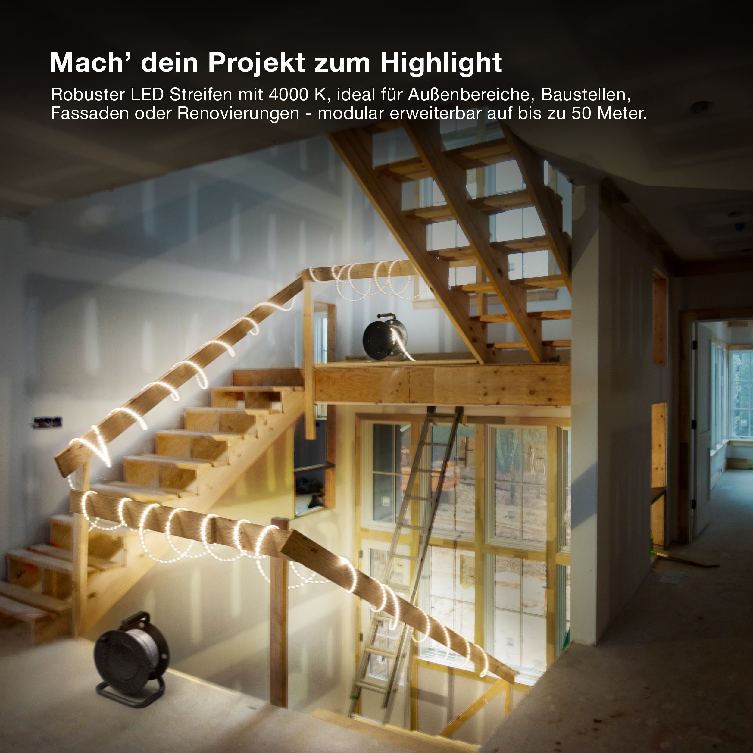 OSRAM Outdoor Flex LED Streifen 20M IP65, kaltweiß, bis 50 m erweiterbar, inkl. Kabeltrommel, Montagezubehör, Anschlusskabel
