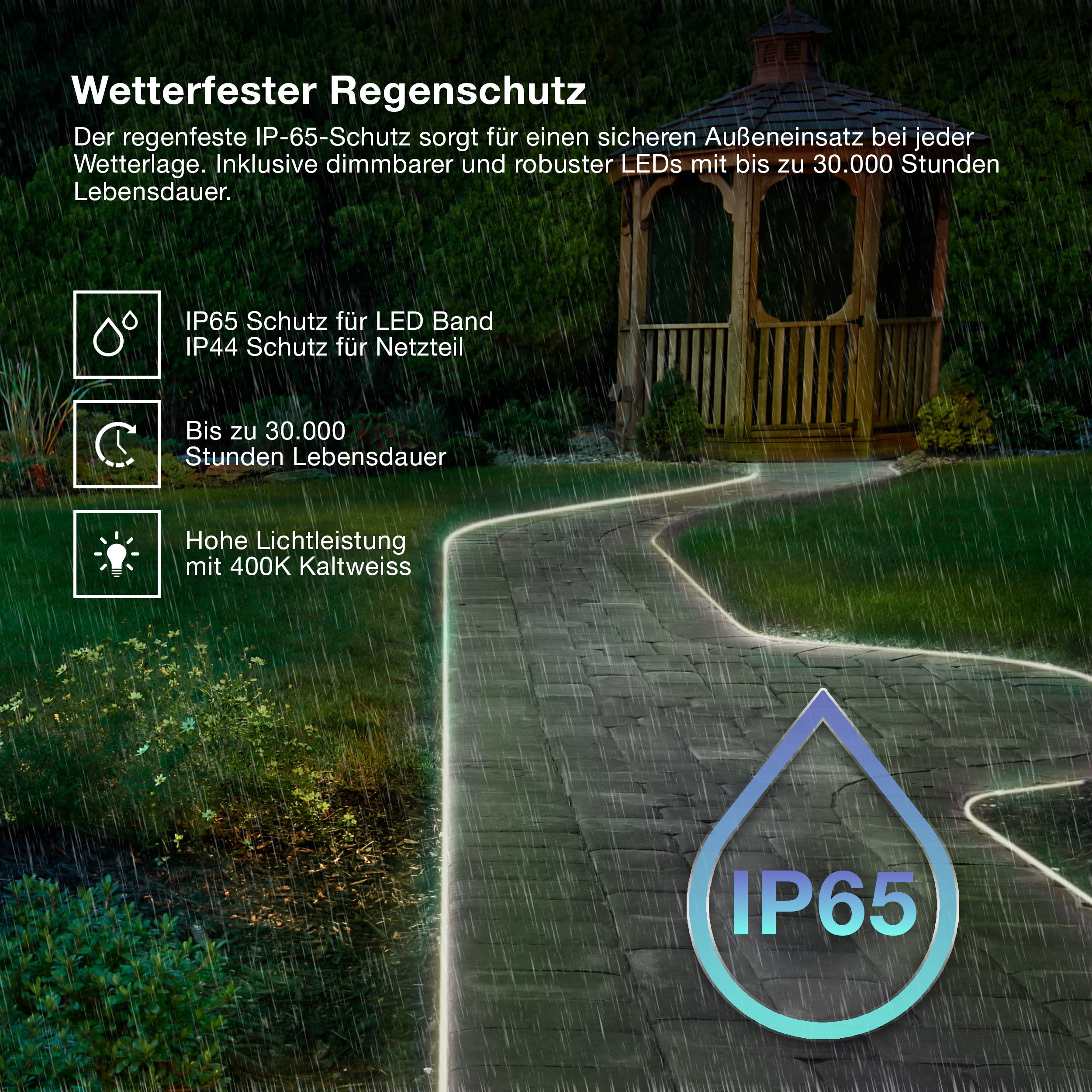 OSRAM Outdoor Flex LED Streifen 20M IP65, kaltweiß, bis 50 m erweiterbar, inkl. Kabeltrommel, Montagezubehör, Anschlusskabel