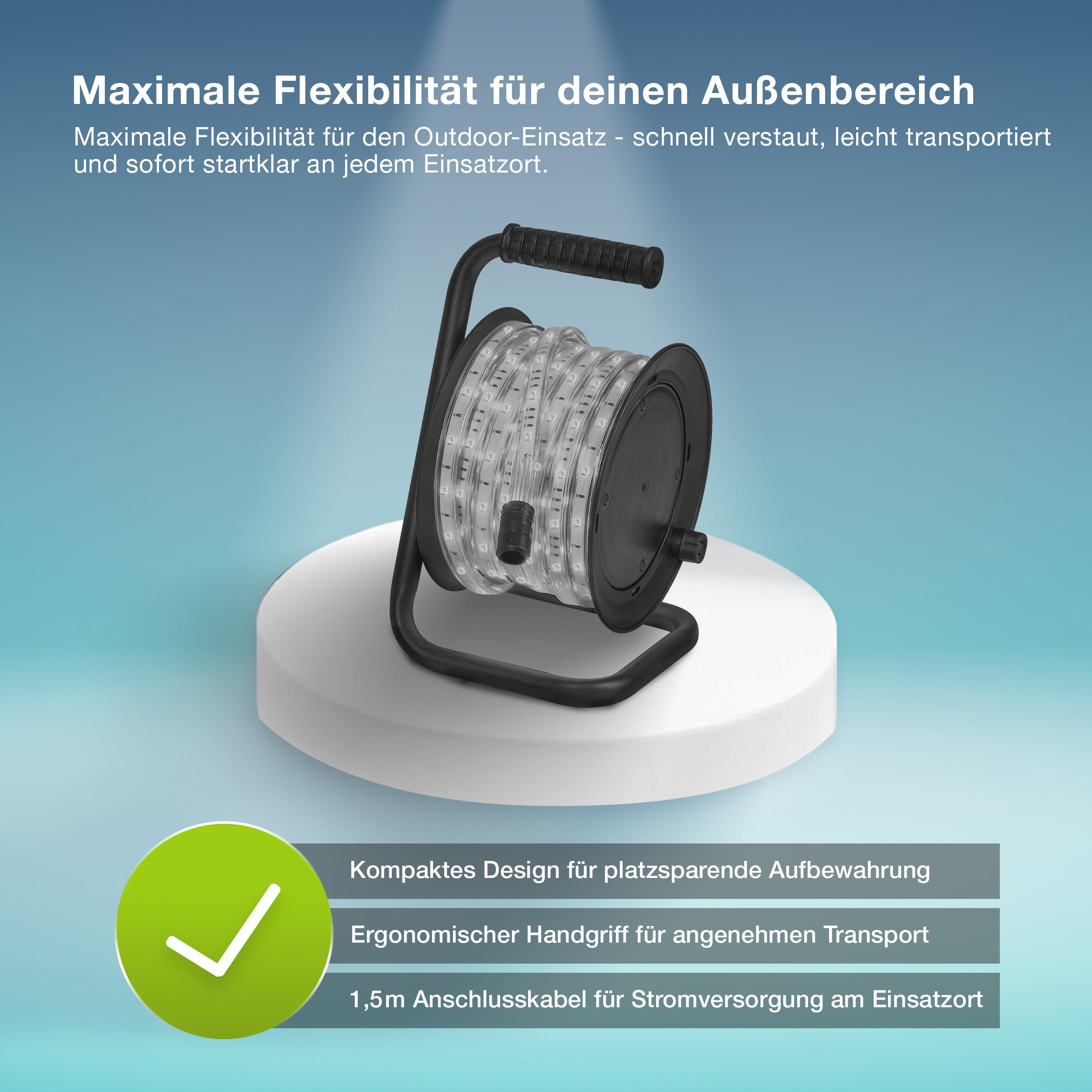 OSRAM Outdoor Flex LED Streifen 15M IP65, kaltweiß, bis 50 m erweiterbar, inkl. Kabeltrommel, Montagezubehör, Anschlusskabel