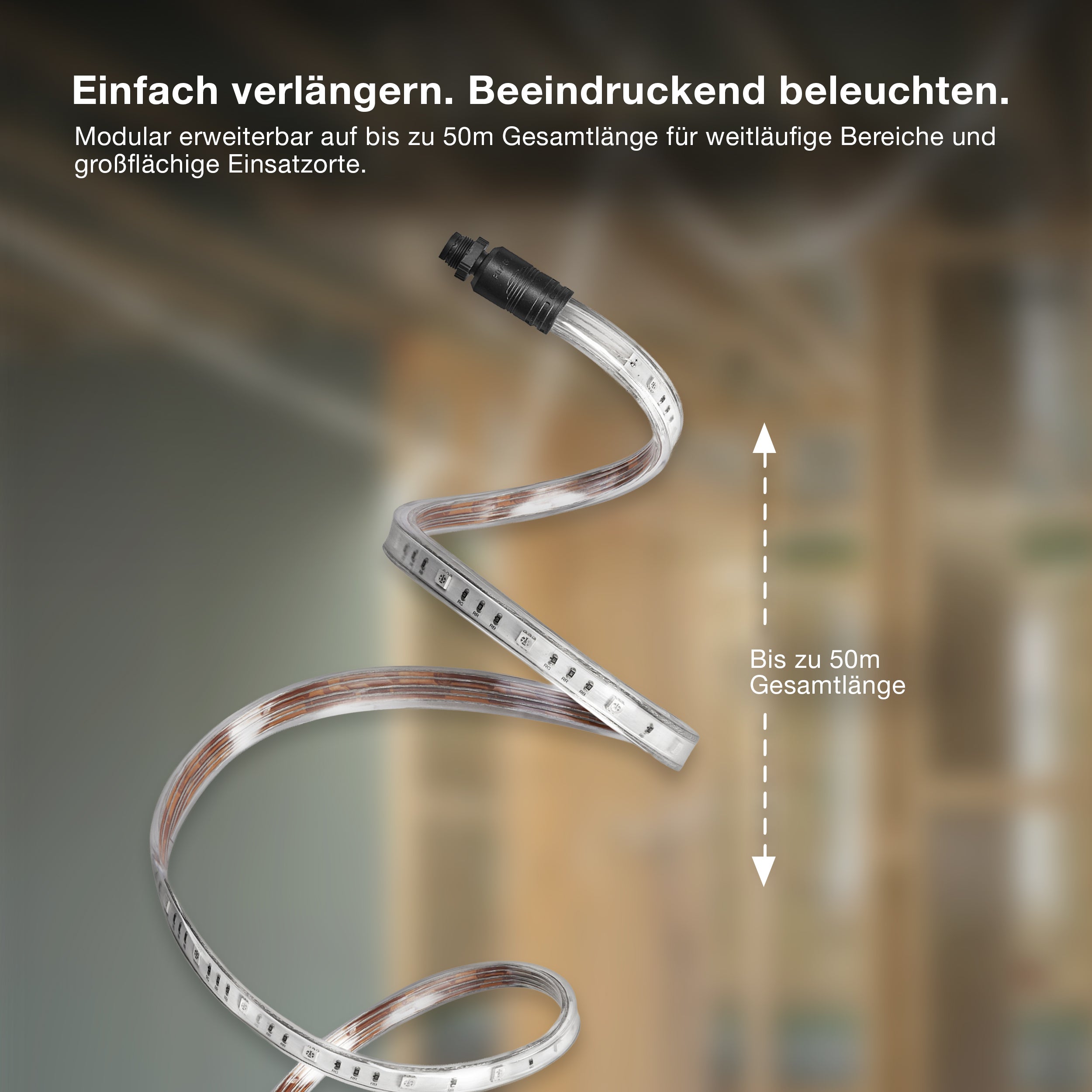 OSRAM Outdoor Flex LED Streifen 15M IP65, kaltweiß, bis 50 m erweiterbar, inkl. Kabeltrommel, Montagezubehör, Anschlusskabel