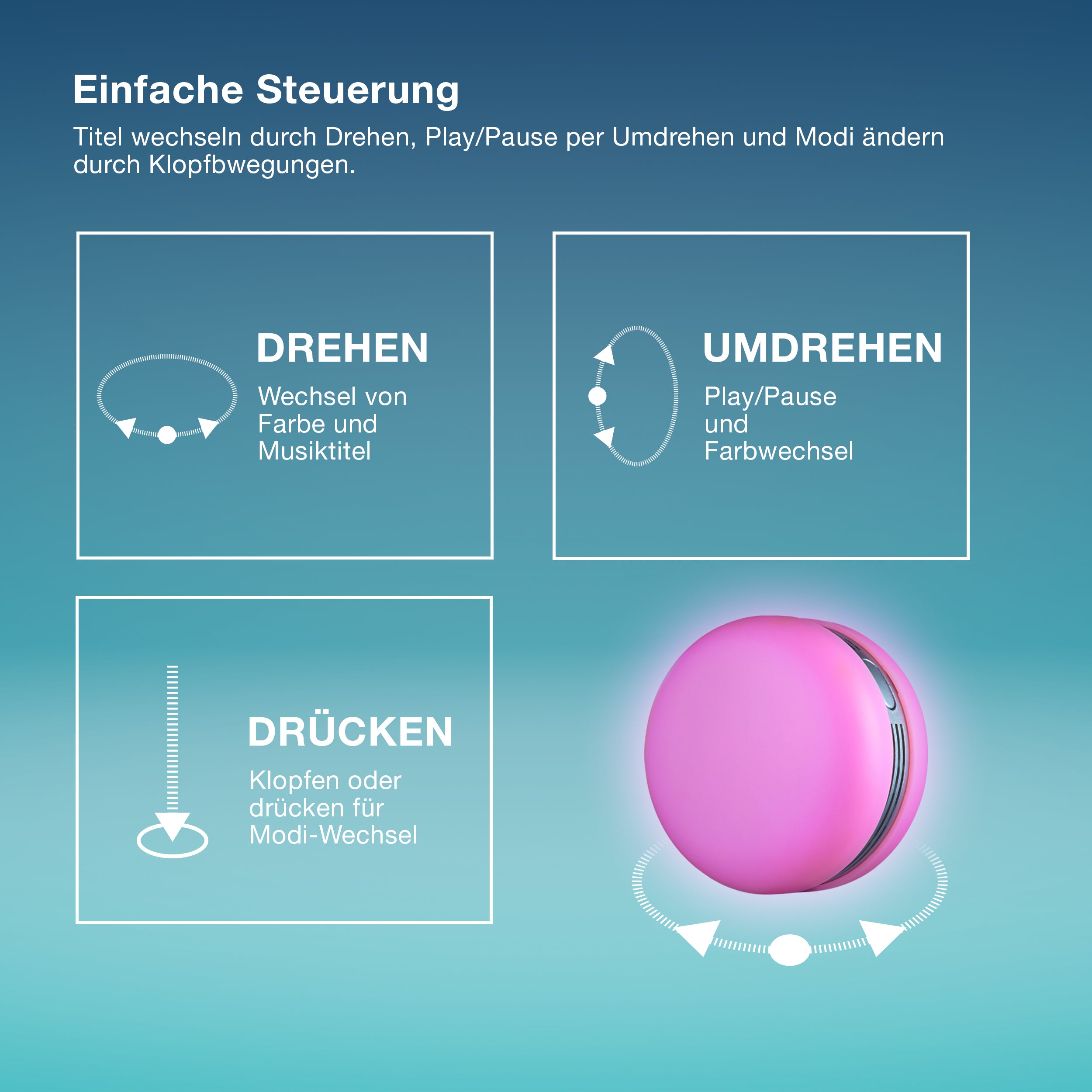 OSRAM Bluetooth SMART+ Macaron Lautsprecher mit Bewegungssteuerung, LED-Licht RGB,  Pink