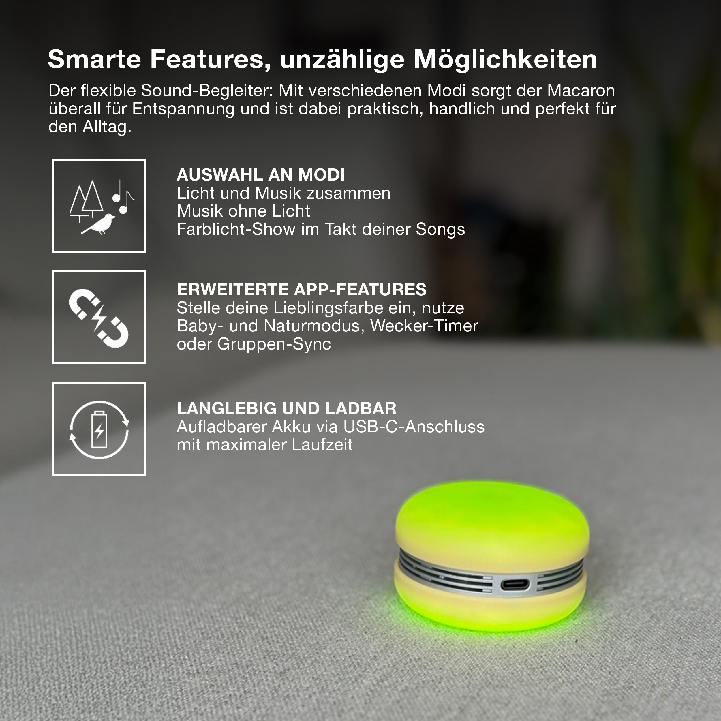 OSRAM Bluetooth SMART+ Macaron Lautsprecher mit Bewegungssteuerung, LED-Licht RGB,  Pink