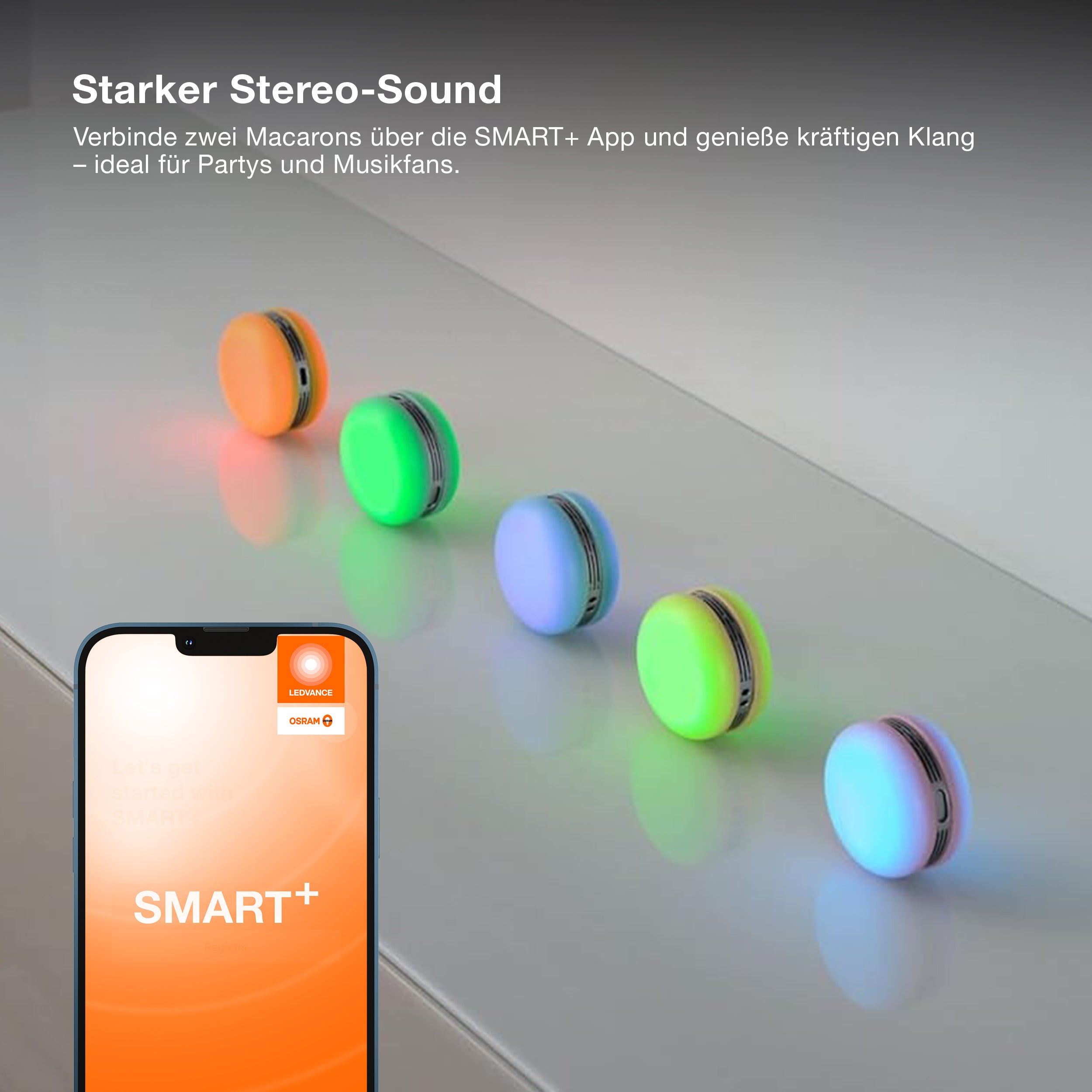 OSRAM Bluetooth SMART+ Macaron Lautsprecher mit Bewegungssteuerung, LED-Licht RGB,  Pink