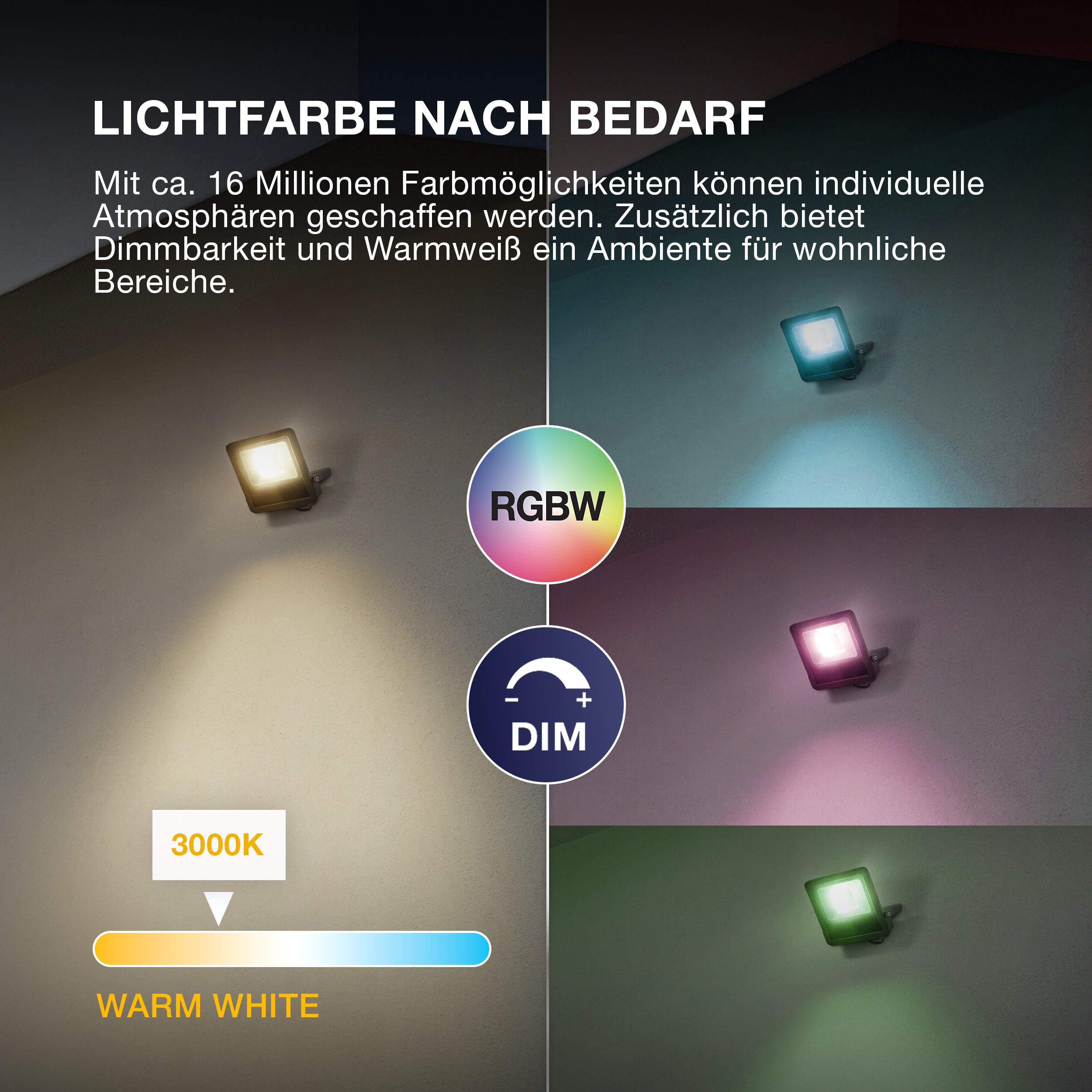 OSRAM SMART+ MATTER Floodlight LED-Fluter, 30W, 2400lm, RGBW 16 Mio. Farben, 3000K, WiFi, Matter, Alexa/Google, IP65