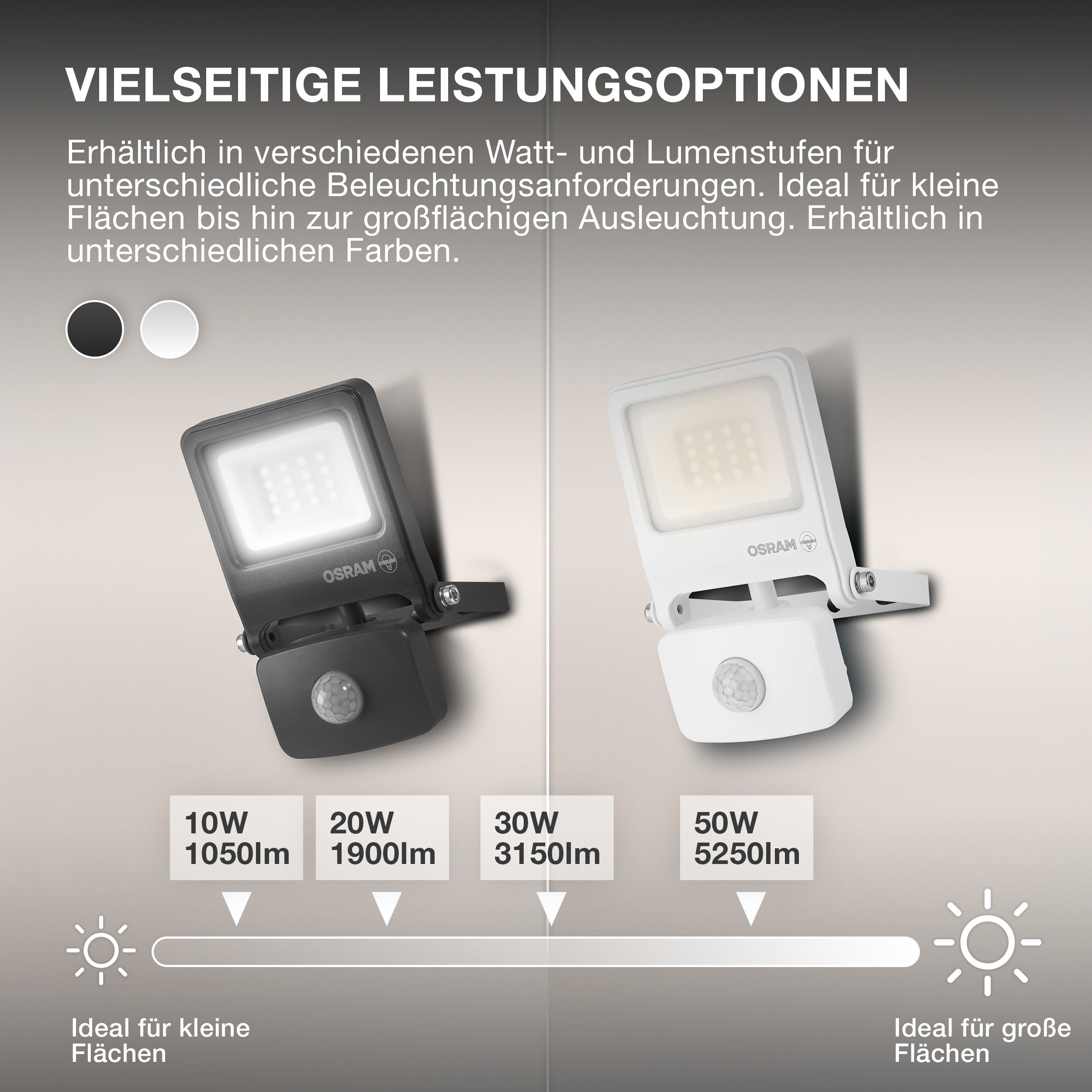 OSRAM ENDURA FLOOD PC 30W LED-Fluter mit Sensor, 3000K warmweiß, 3000 Lumen, IP44 Flutlicht Bewegungsmelder 9m, Zeit-Steuerung 5s-10min