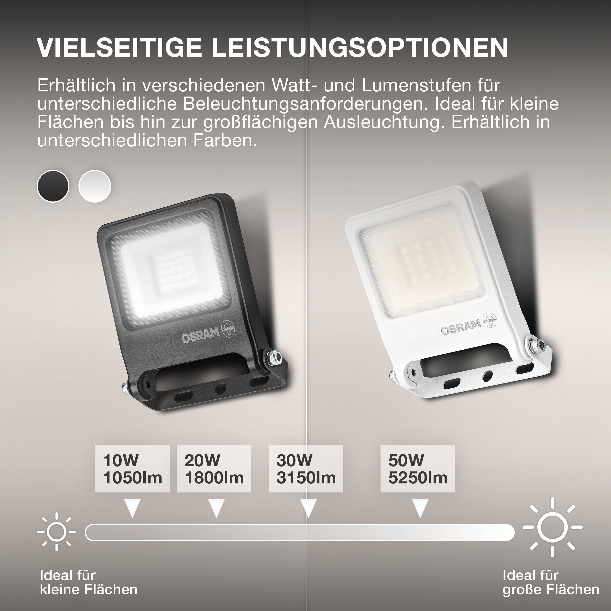 OSRAM ENDURA FLOOD PC 20W LED-Fluter, 3000K warmweiß, 1800 Lumen, IP65 Flutlicht,110° Abstrahlwinkel, 90 lm/W, Grau