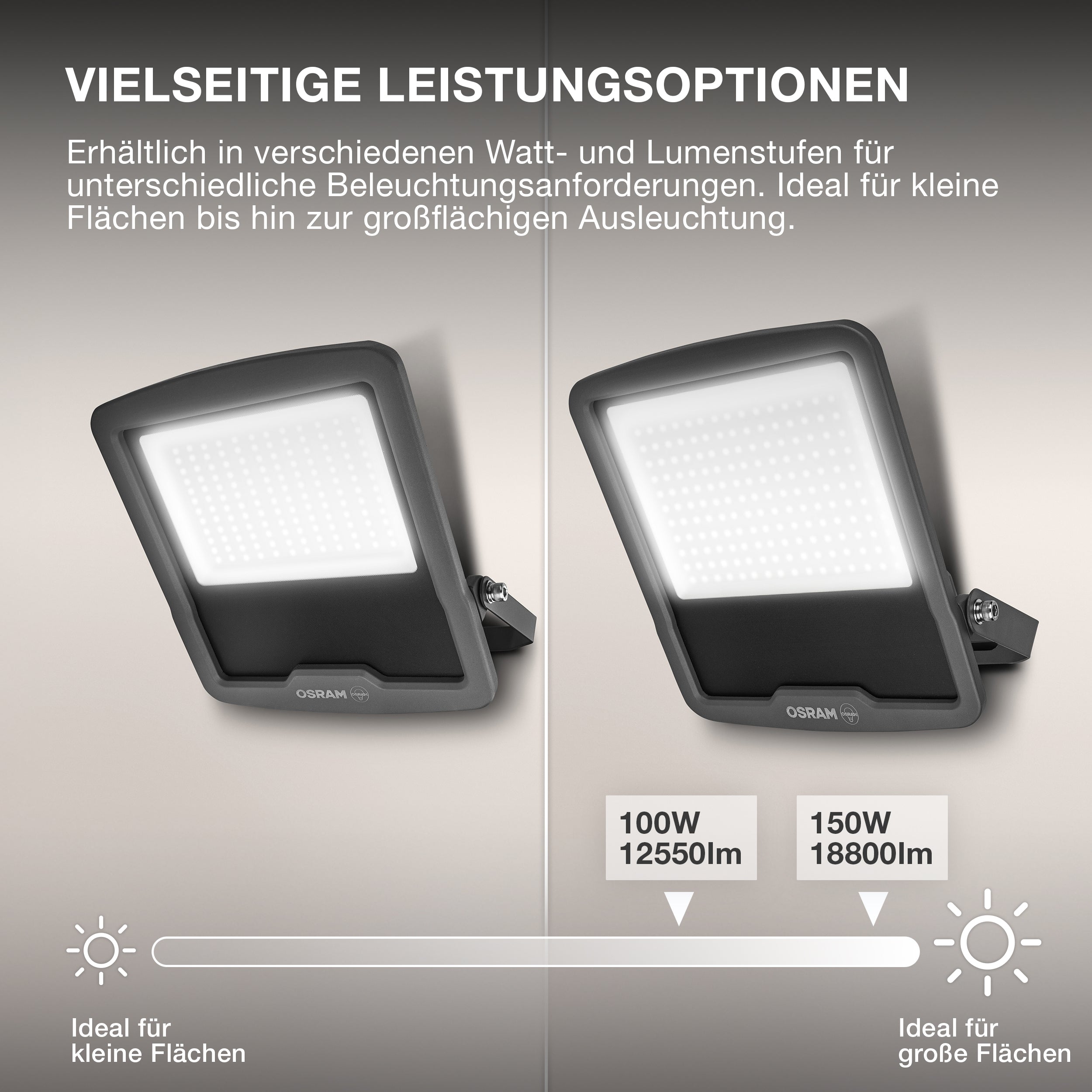 OSRAM ENDURA FLOOD PC 100W LED-Fluter, 4000K kaltweiß, 12000 Lumen, IP65 Flutlicht, recyceltes Aluminium, 120 lm/W Effizienz, Grau, 230V