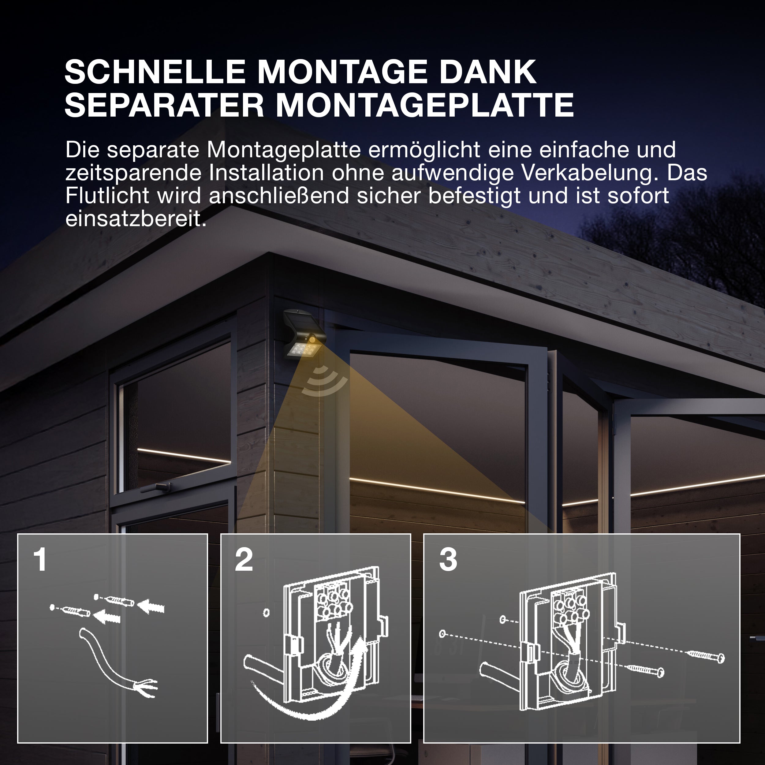 OSRAM LED-Solar-Außenleuchte Endura Outdoor schwarz mit Flutlicht und Solar-Panel, 5 m langes Kabel, mit Fernbedienung und PIR-Bewegungsmelder, 10 W, 1400 lm, 840, 4000 K Lichtfarbe, EEK A