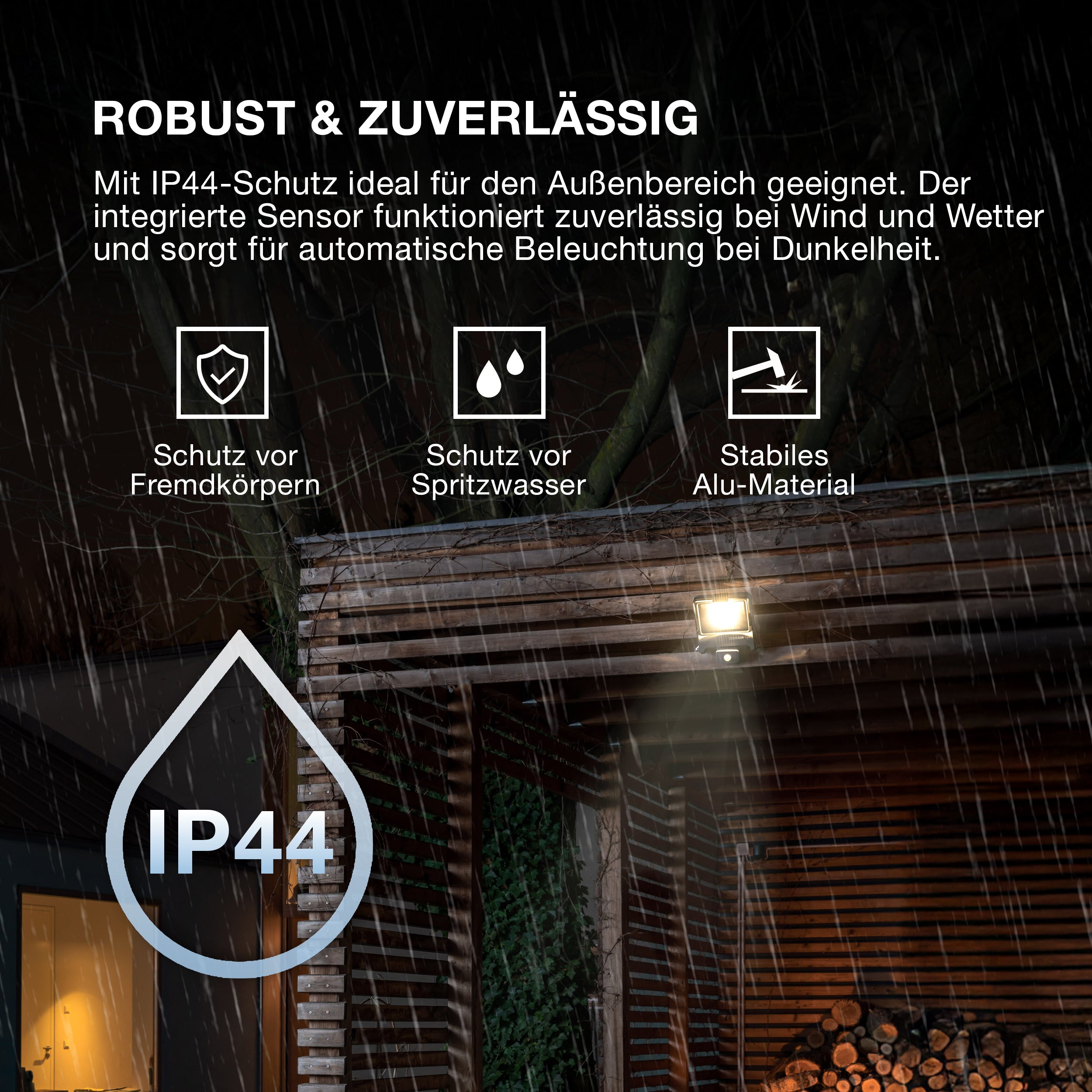 OSRAM ENDURA FLOOD PC 30W LED-Fluter mit Sensor, 3000K warmweiß, 3000 Lumen, IP44 Flutlicht Bewegungsmelder 9m, Zeit-Steuerung 5s-10min