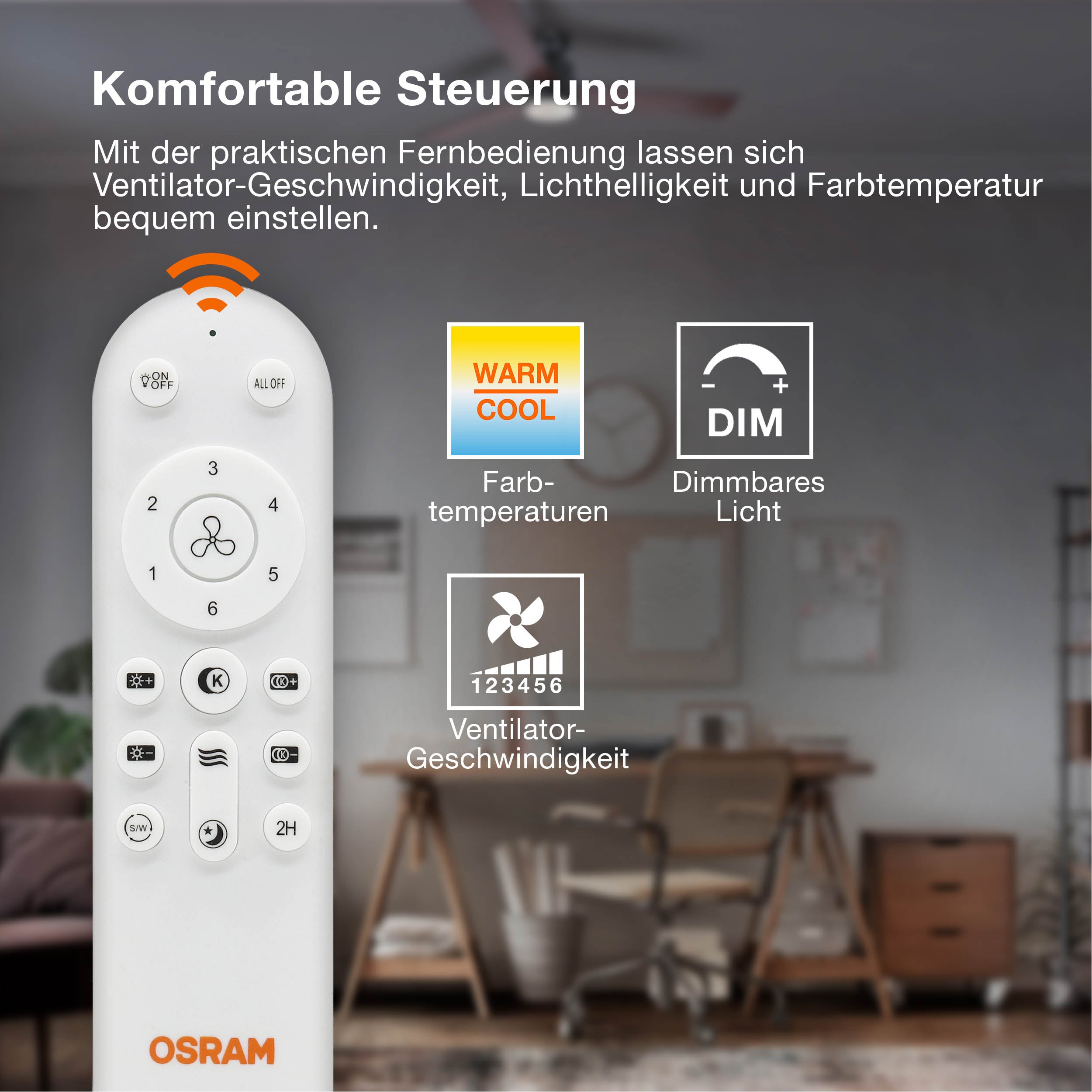 OSRAM LED Deckenventilator Solano 490mm 43W CCT