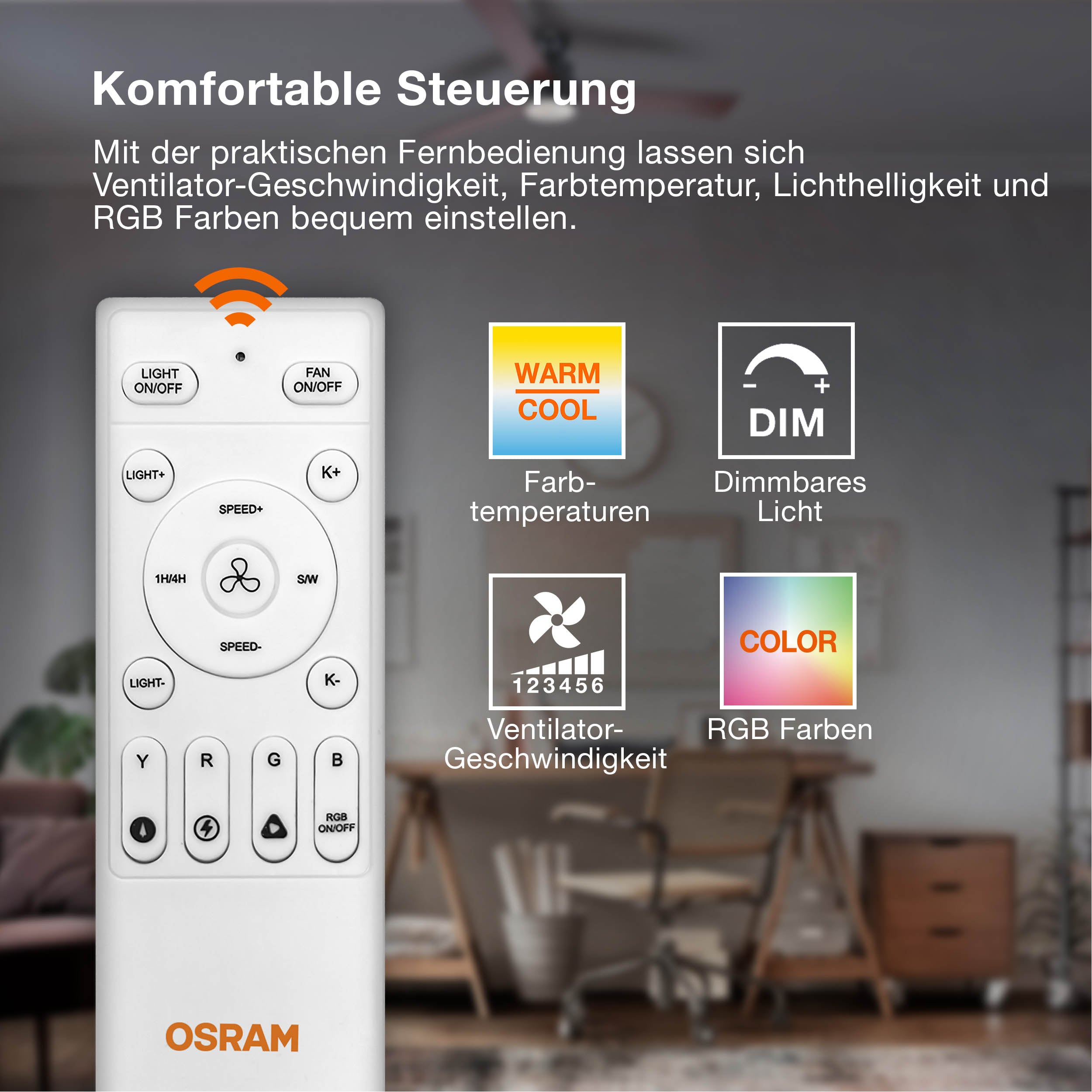OSRAM LED Deckenventilator Bise 1065mm 48W CCT RGB