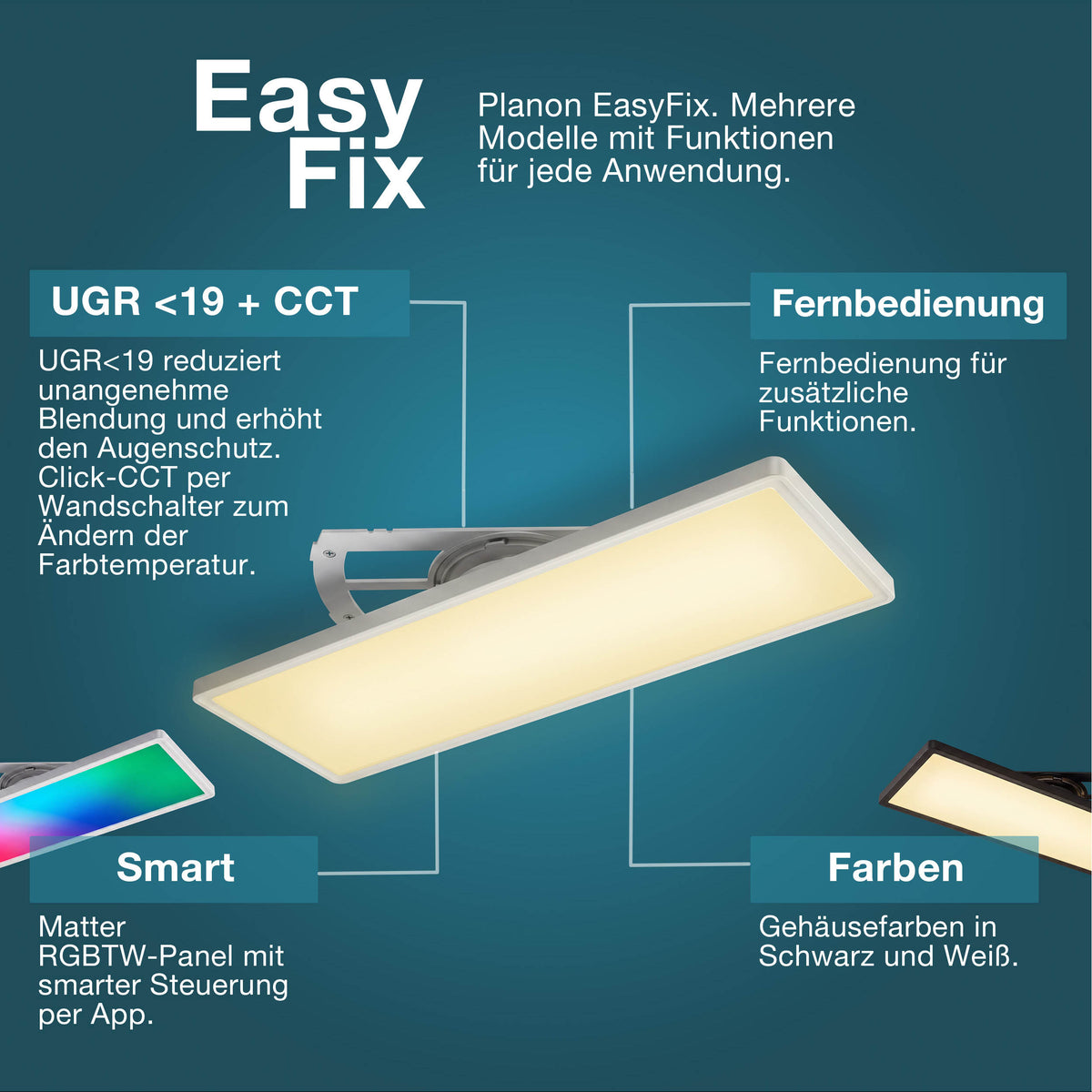 OSRAM PLANON EASYFIX LED Panel Backlight Deckenleuchte 58cm 24W Click CCT IP54, schwarz