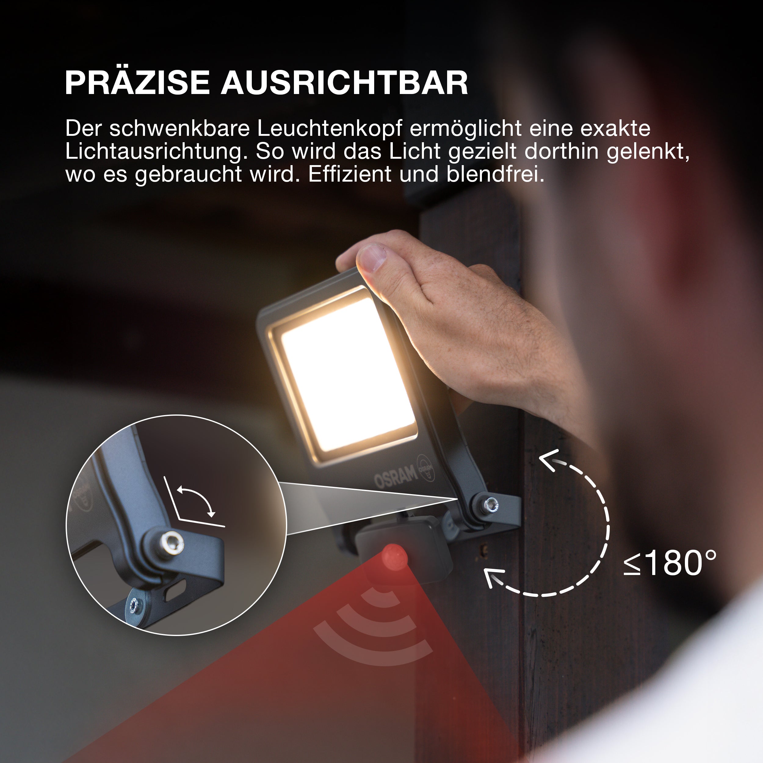 OSRAM ENDURA FLOOD PC 30W LED-Fluter mit Sensor, 3000K warmweiß, 3000 Lumen, IP44 Flutlicht Bewegungsmelder 9m, Zeit-Steuerung 5s-10min