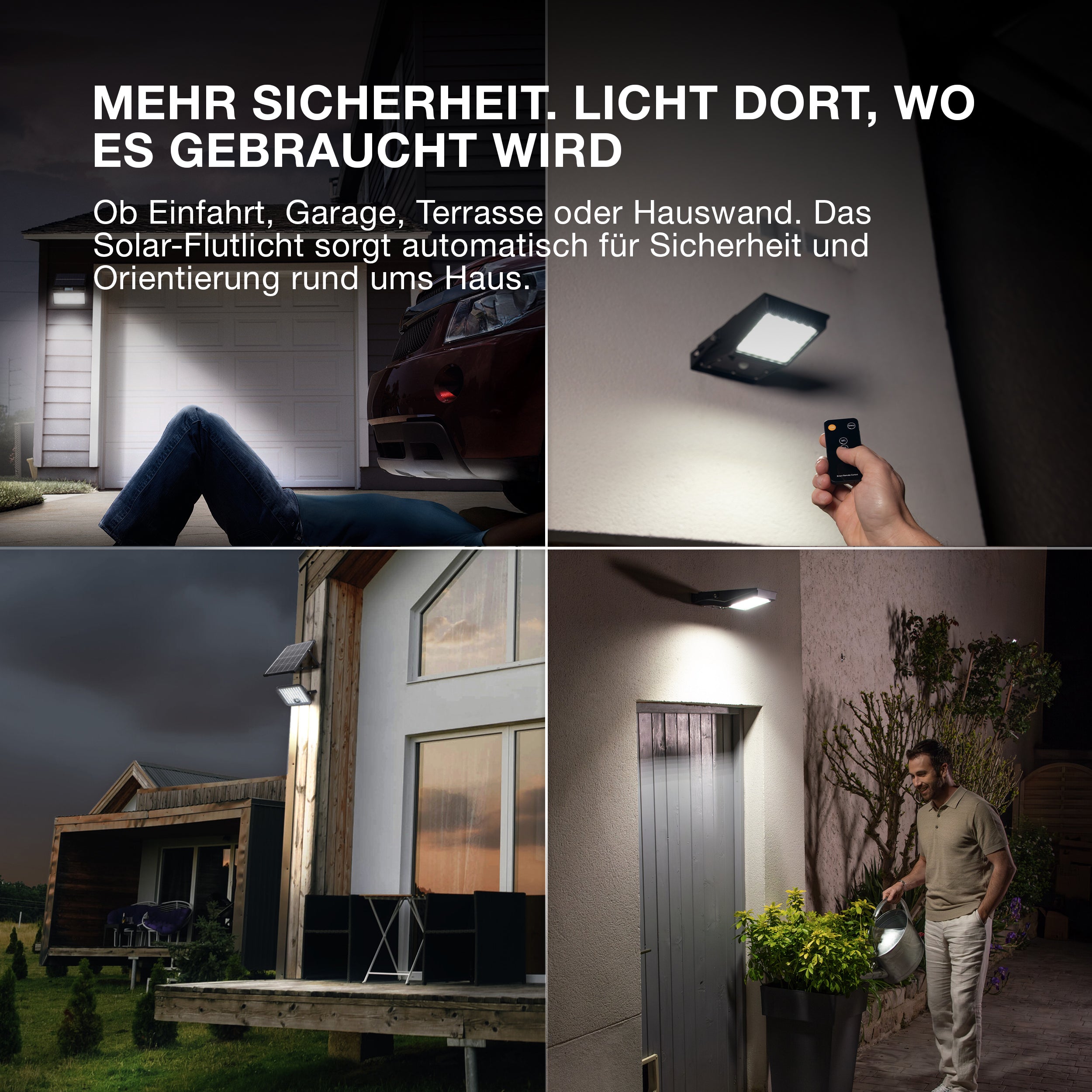 OSRAM LED-Solar-Außenleuchte Endura Outdoor schwarz mit Flutlicht und Solar-Panel, 5 m langes Kabel, mit Fernbedienung und PIR-Bewegungsmelder, 30 W, 4500 lm, 840, 4000 K Lichtfarbe, EEK A
