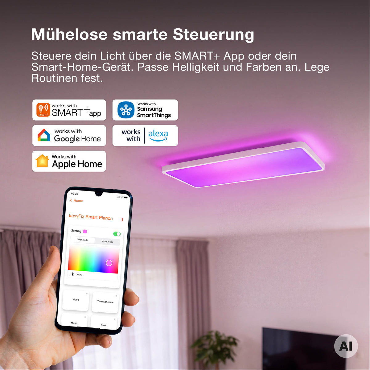 OSRAM Matter SMART+ PLANON SLIM EASYFIX LED Panel Backlight Deckenleuchte 58X20cm RGBTW DIM IP54, schwarz