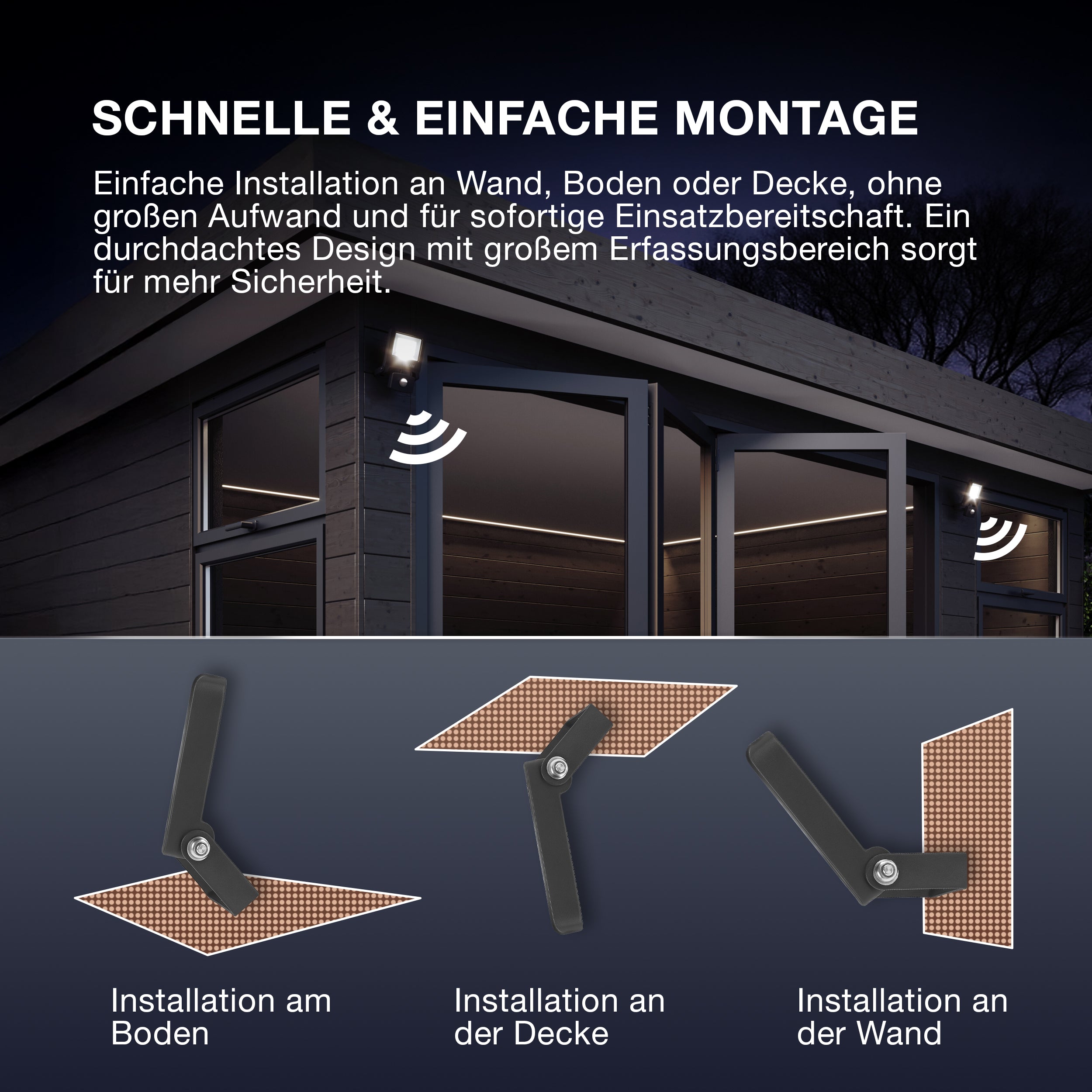OSRAM ENDURA FLOOD PC 30W LED-Fluter mit Sensor, 3000K warmweiß, 3000 Lumen, IP44 Flutlicht Bewegungsmelder 9m, Zeit-Steuerung 5s-10min
