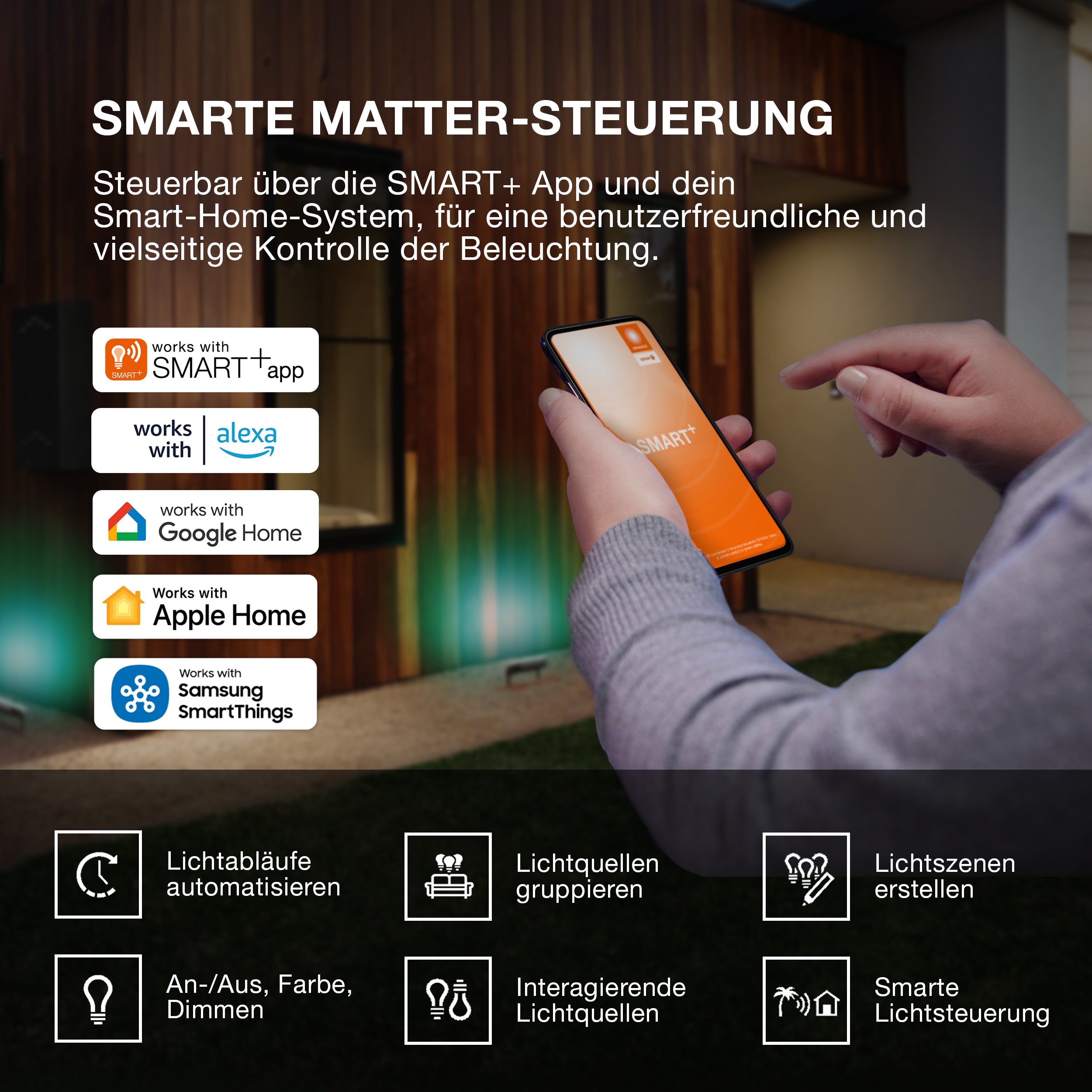 OSRAM SMART+ MATTER Floodlight LED-Fluter, 30W, 2400lm, RGBW 16 Mio. Farben, 3000K, WiFi, Matter, Alexa/Google, IP65