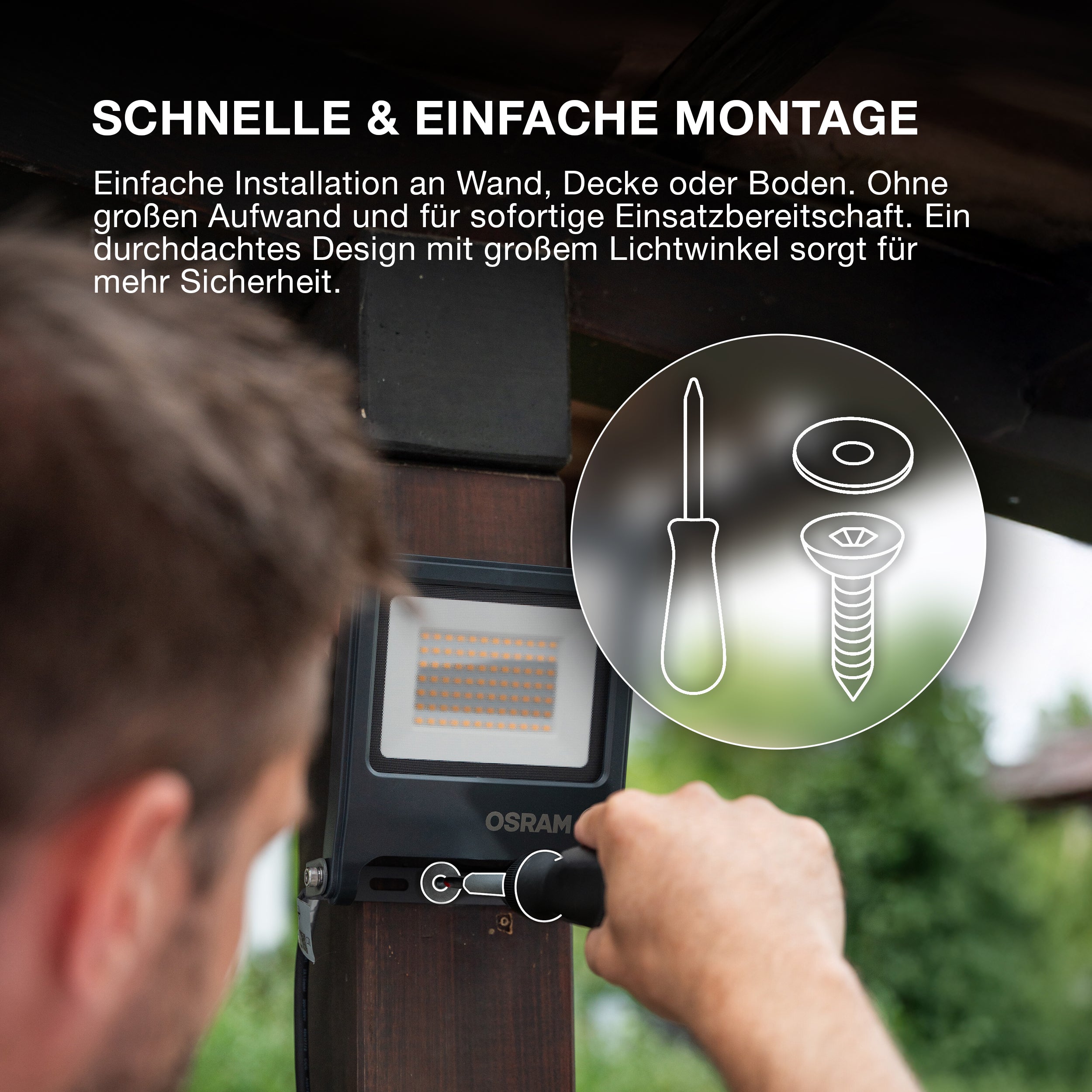 OSRAM ENDURA FLOOD PC 20W LED-Fluter, 3000K warmweiß, 1800 Lumen, IP65 Flutlicht,110° Abstrahlwinkel, 90 lm/W, Grau