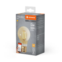 LEDVANCE SMART+ WiFi Filament Classic Dimmable in A-Form, LED-Lampe, Bleifreies Glas, Gold, 6 W, (ex 53 W), 680 lm, Warmweiß, Wifi, Smartspeaker-Kompatibel, Dimmbar