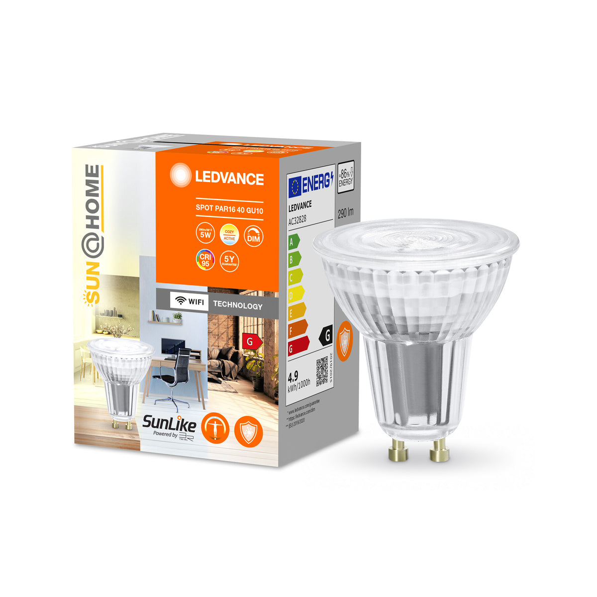 LEDVANCE Sun@Home Lamps , LED-Spot, Bleifreies Glas, 4,9 W, (ex 40 W), 268 lm, Lichtfarbe variabel, von 2200 bis 5000 K, Wifi, Smartspeaker-Kompatibel, Dimmbar, SUN@HOME