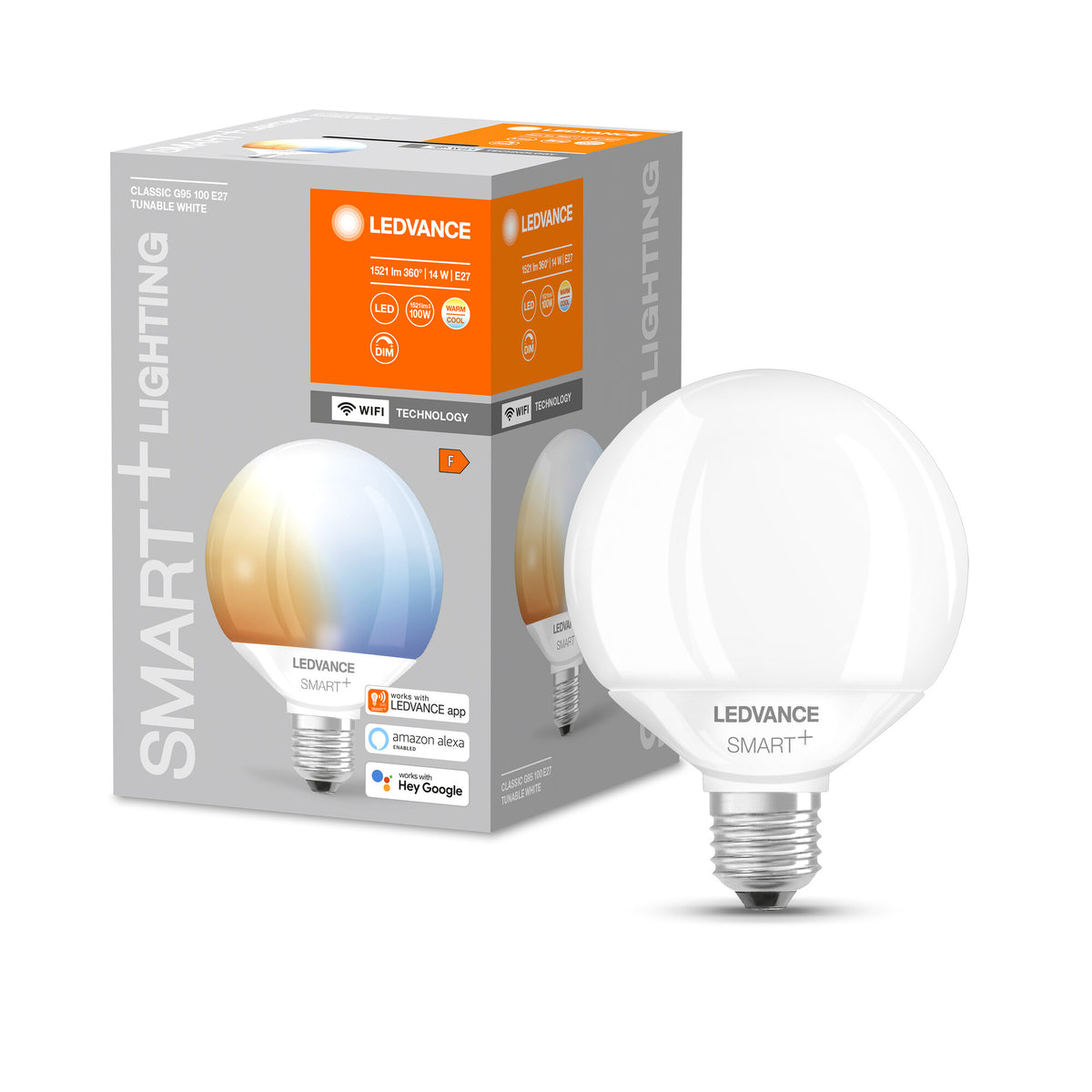 LEDVANCE SMART+ WIFI Globe Tunable White , LED-Lampe, Bleifreies Glas, Matt, 14 W, (ex 100 W), 1521 lm, Lichtfarbe variabel, Wifi, Smartspeaker-Kompatibel, Dimmbar