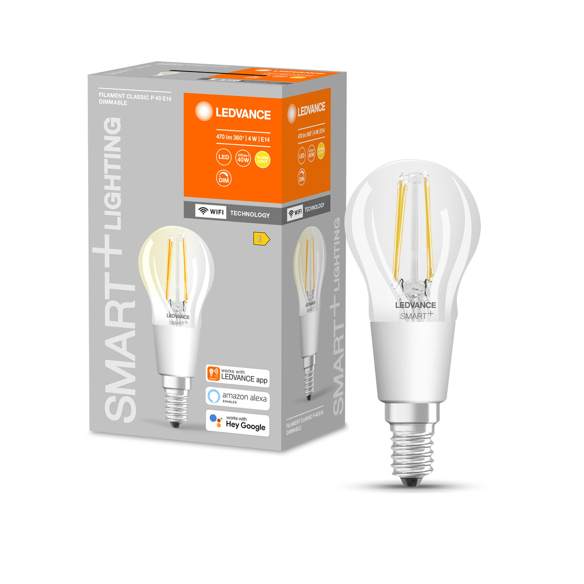LEDVANCE SMART+ WiFi Filament Mini Bulb Dimmable , LED-Lampe, Bleifreies Glas, Klar, 4 W, (ex 40 W), 470 lm, Warmweiß, 2700 K, Wifi, Smartspeaker-Kompatibel, Dimmbar