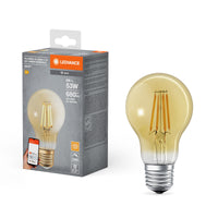 LEDVANCE SMART+ WiFi Filament Classic Dimmable in A-Form, LED-Lampe, Bleifreies Glas, Gold, 6 W, (ex 53 W), 680 lm, Warmweiß, Wifi, Smartspeaker-Kompatibel, Dimmbar