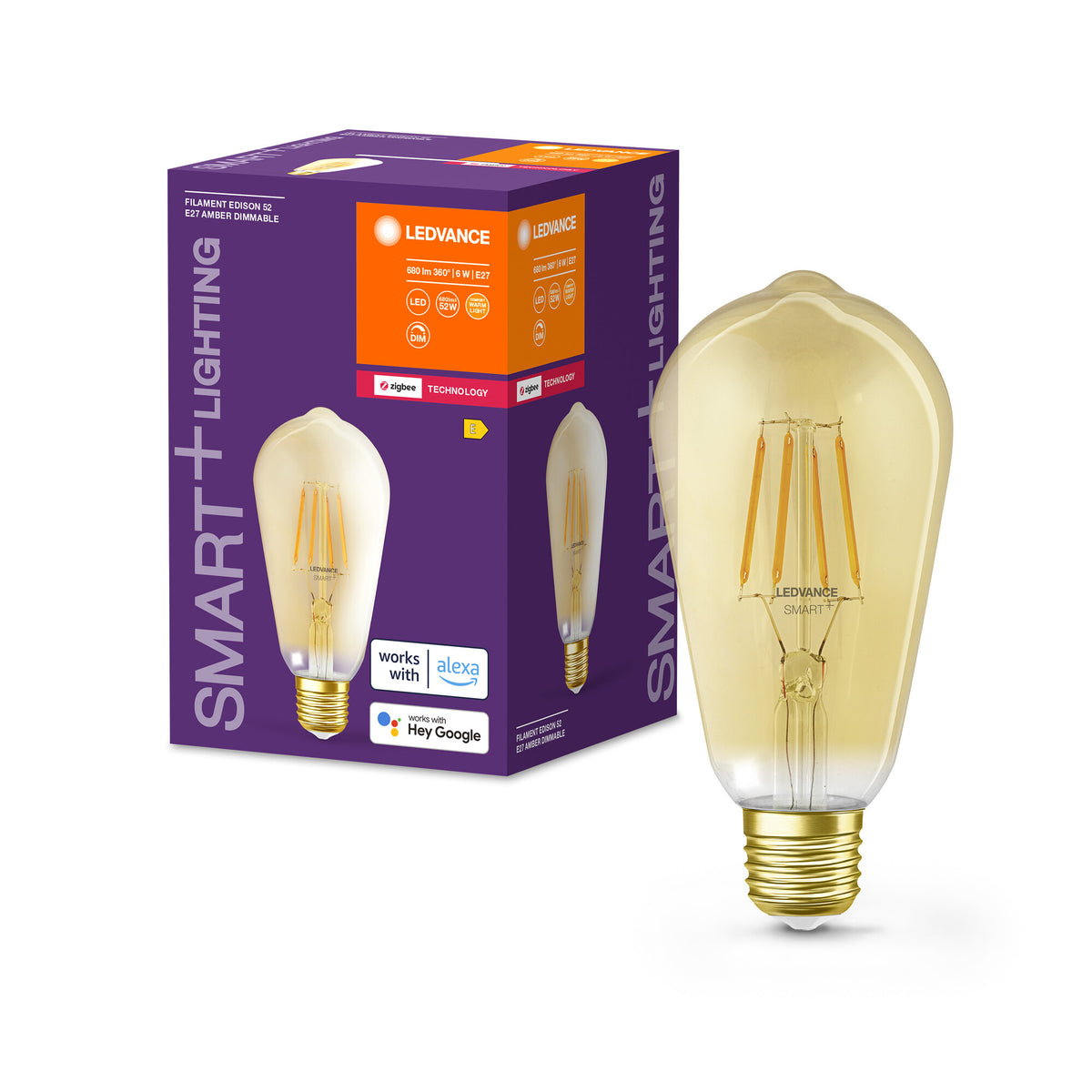 LEDVANCE SMART+ Filament Edison Dimmable in Edison-Form-Form, LED-Lampe, Bleifreies Glas, Gold, 6 W, (ex 52 W), 680 lm, Warmweiß, ZigBee, Smartspeaker-Kompatibel, Dimmbar