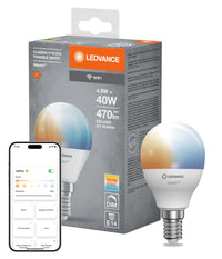 LEDVANCE SMART+ WiFi Mini Bulb Tunable White in P-Form, LED-Lampe, Matt, 4,9 W, (ex 40 W), 470 lm, Lichtfarbe variabel, von 2700 bis 6500 K, Wifi, Dimmbar