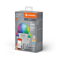 LEDVANCE SMART+ WiFi Classic Multicolour in A-Form, LED-Lampe, Matt, 9 W, (ex 60 W), 806 lm, RGBW, von 2700 bis 6500 K, Wifi, Smartspeaker-Kompatibel, Dimmbar, 3er