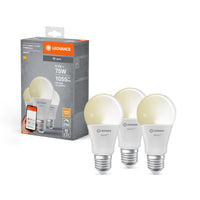 LEDVANCE SMART+ WiFi Classic Dimmable in A-Form, LED-Lampe, Matt, 9,5 W, (ex 75 W), 1055 lm, Warmweiß, 2700 K, Wifi, Smartspeaker-Kompatibel, Dimmbar, 3er
